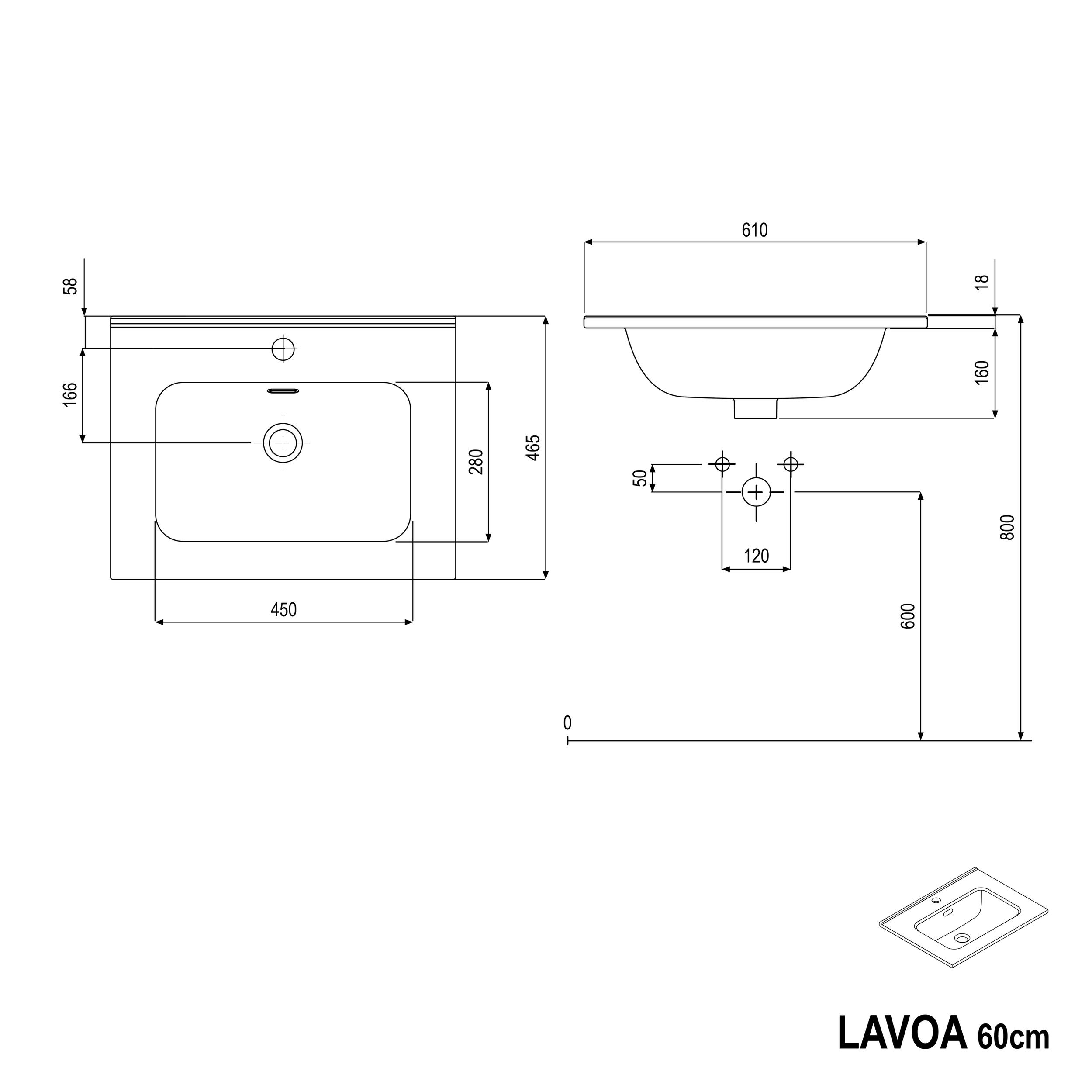 Koupelnová skříňka s umyvadlem LAVOA 60 cm 