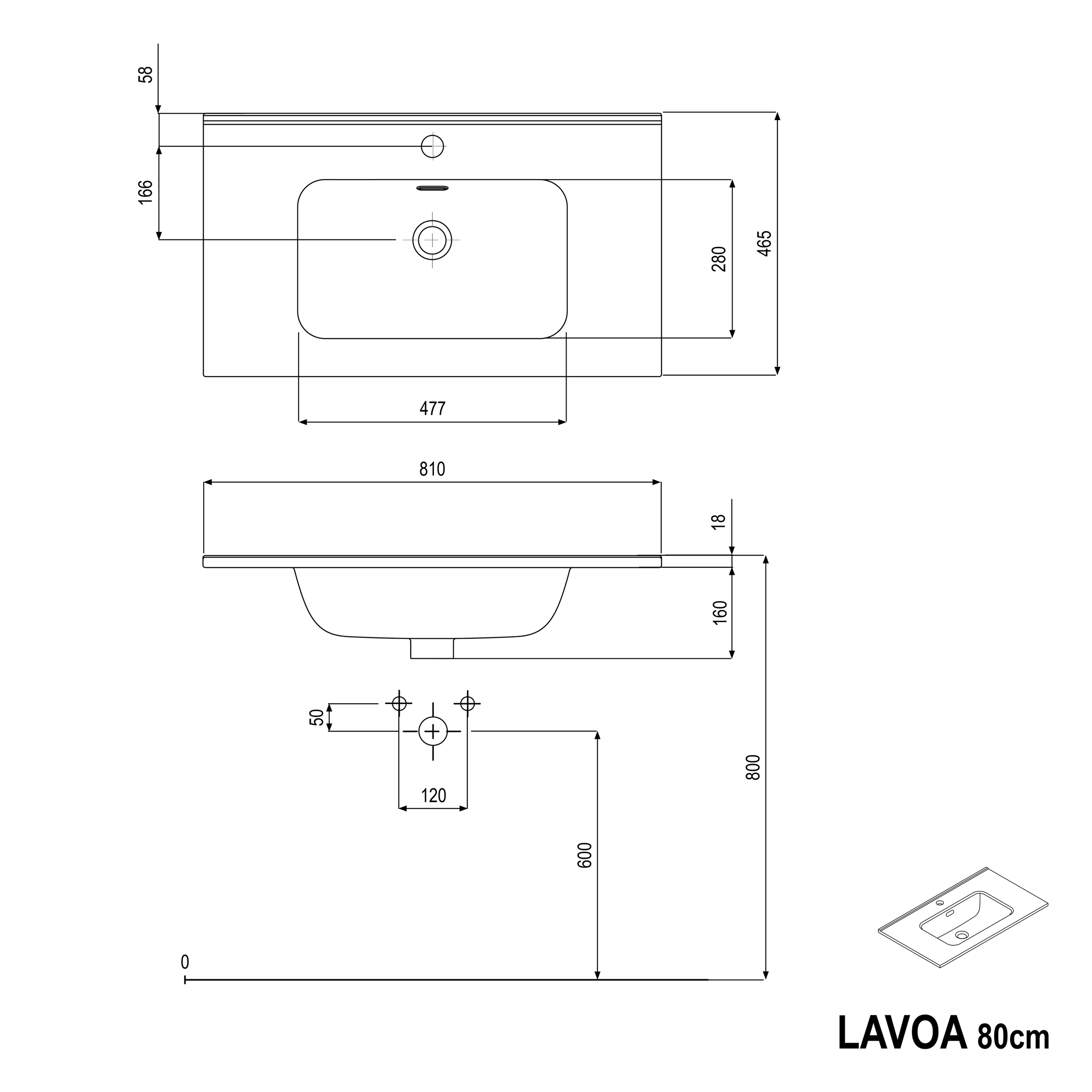 Koupelnová skříňka s umyvadlem LAVOA 80 cm 