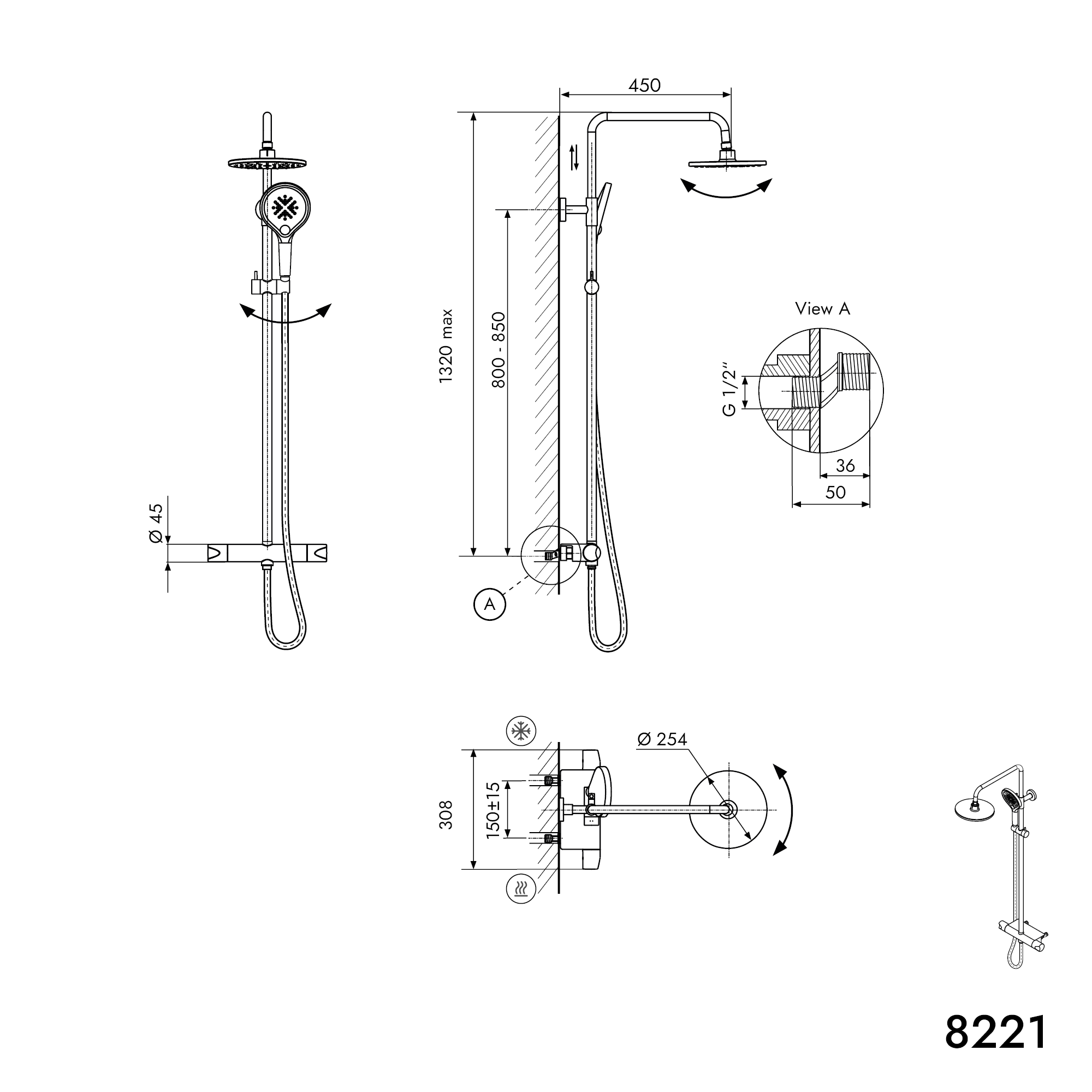 Sprchový sloup termostat 8221 PRO