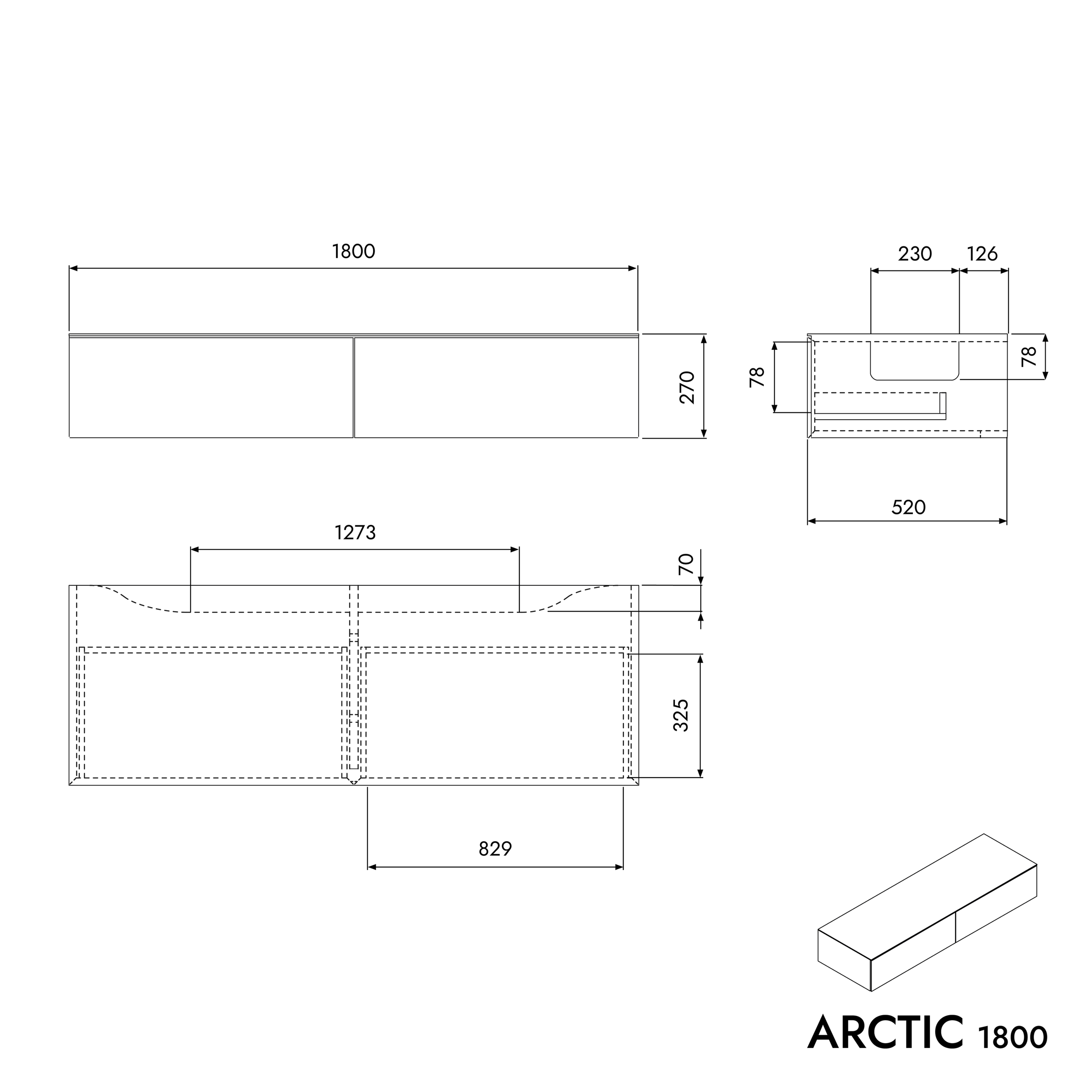 Koupelnová skříňka pro umyvadlo na desku ARCTIC 1800 White Softtouch 