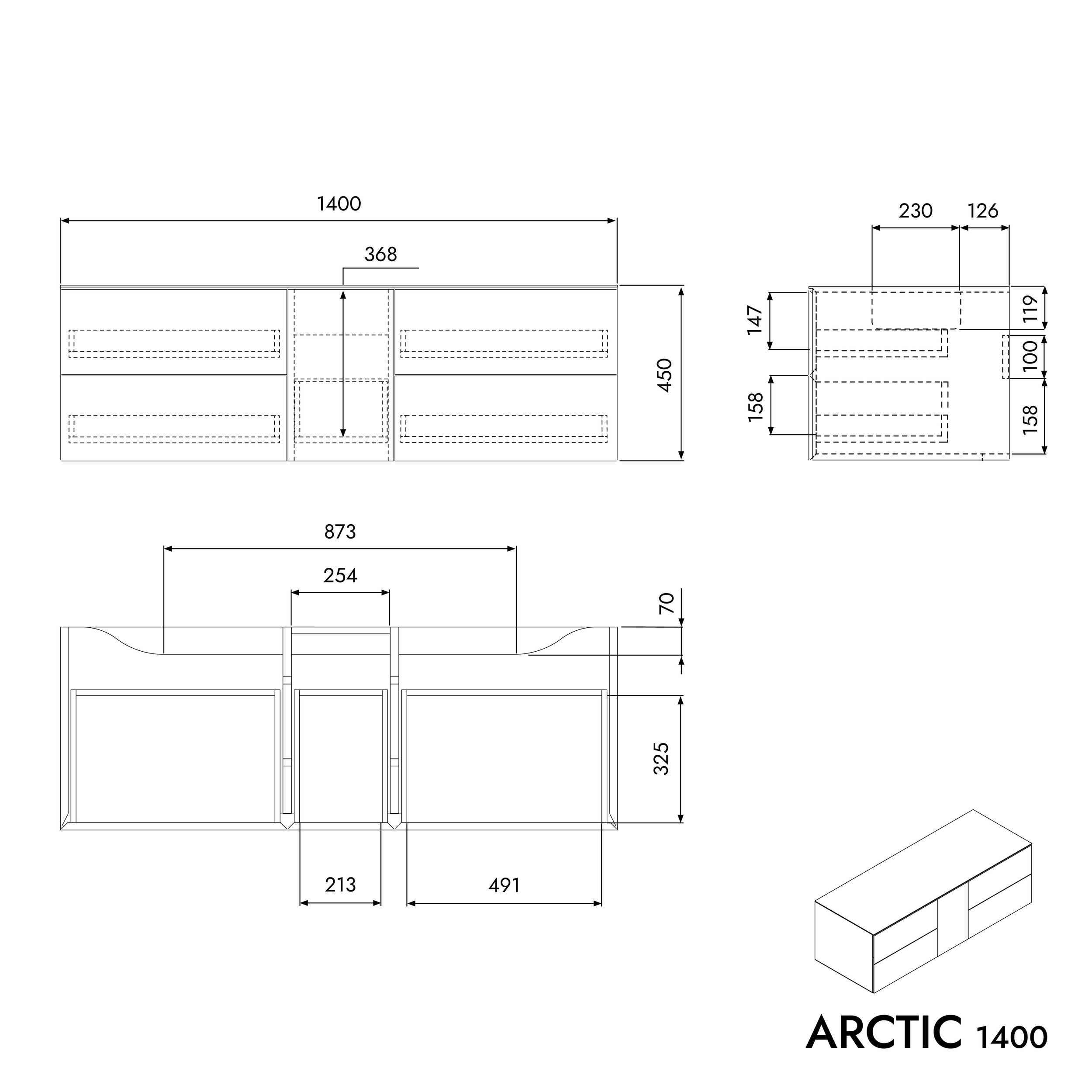 Koupelnová skříňka pod umyvadlo ARCTIC 1400 White Softtouch