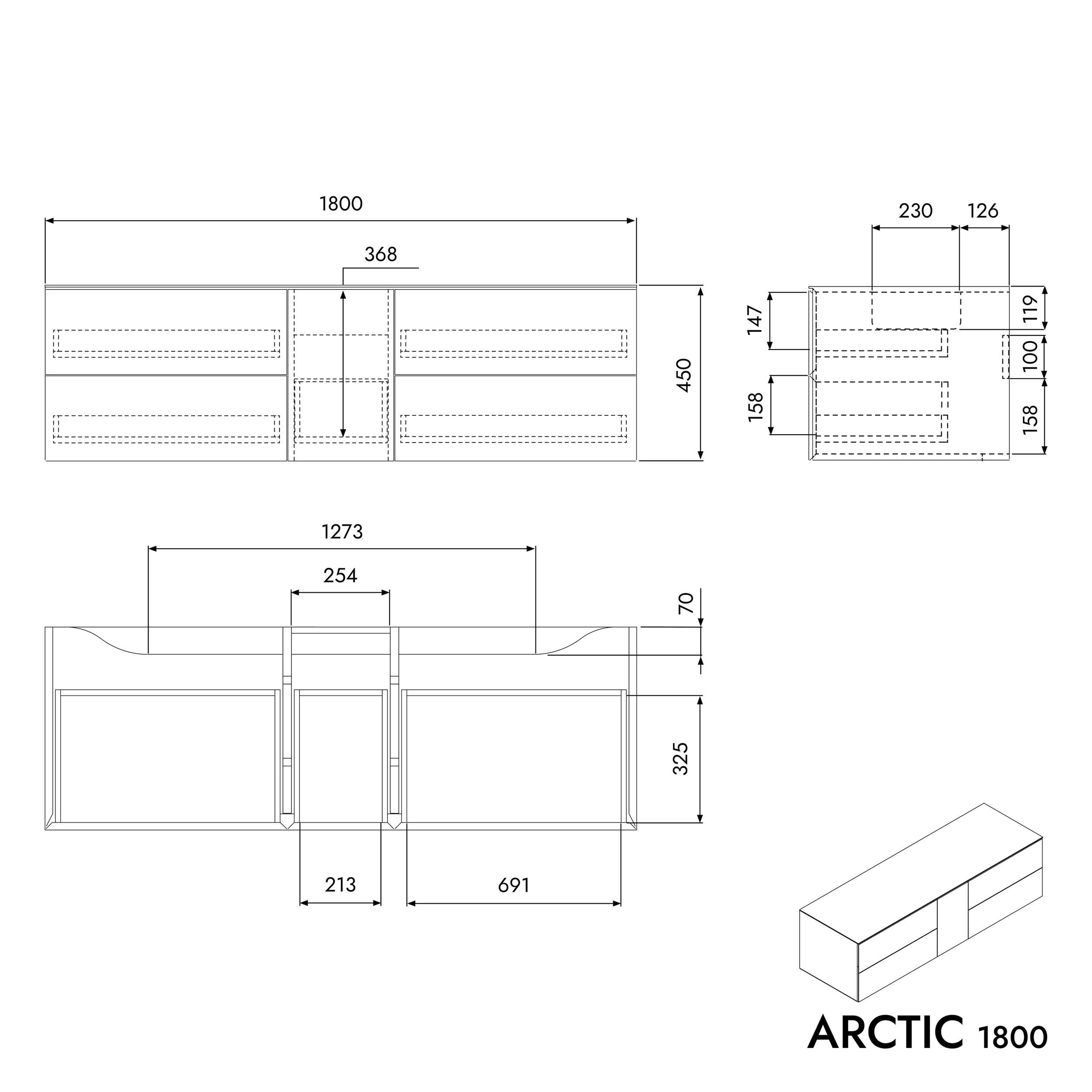 Koupelnová skříňka pod umyvadlo ARCTIC 1800 White Softtouch