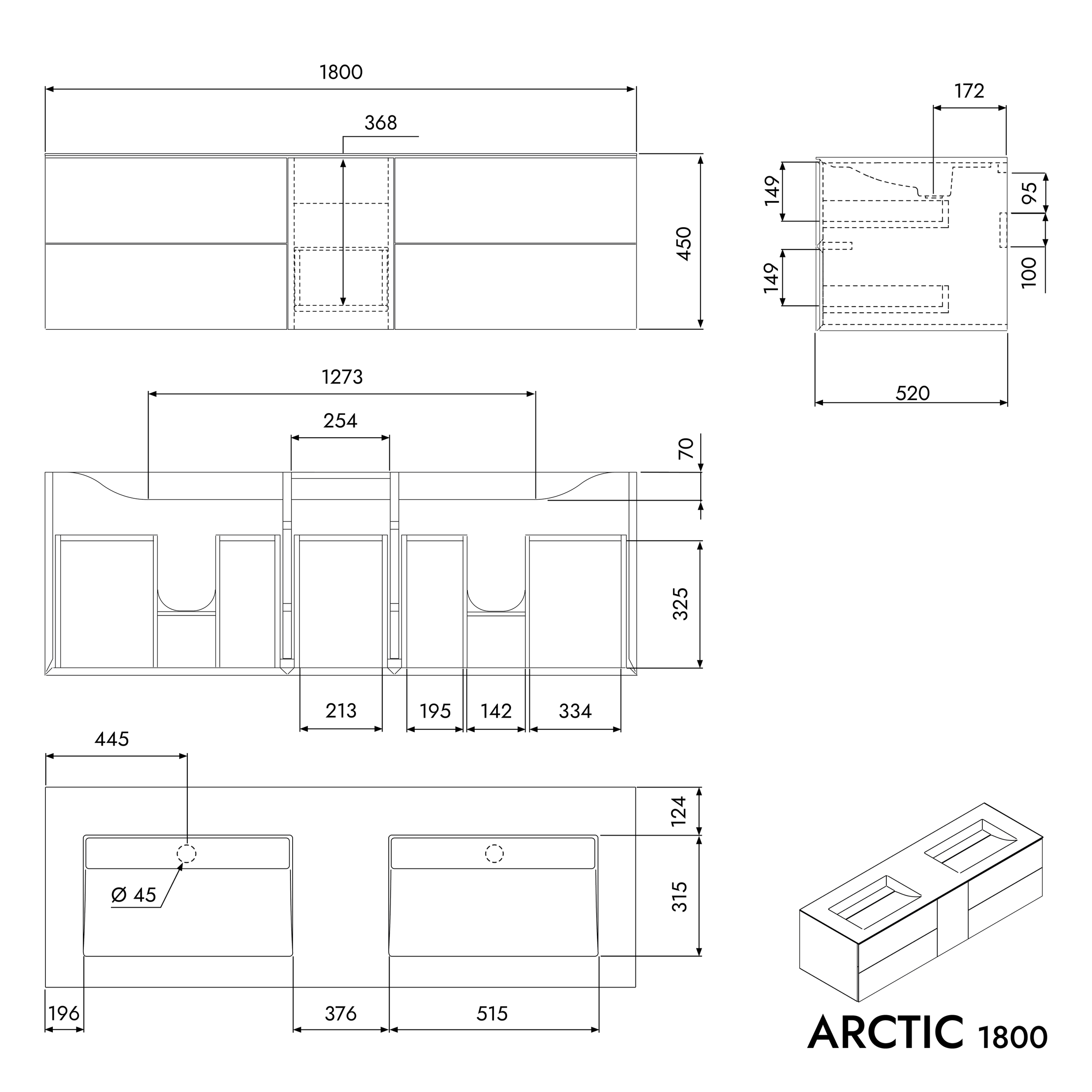 Plnohodnotná toaletní skříňka ARCTIC 1800