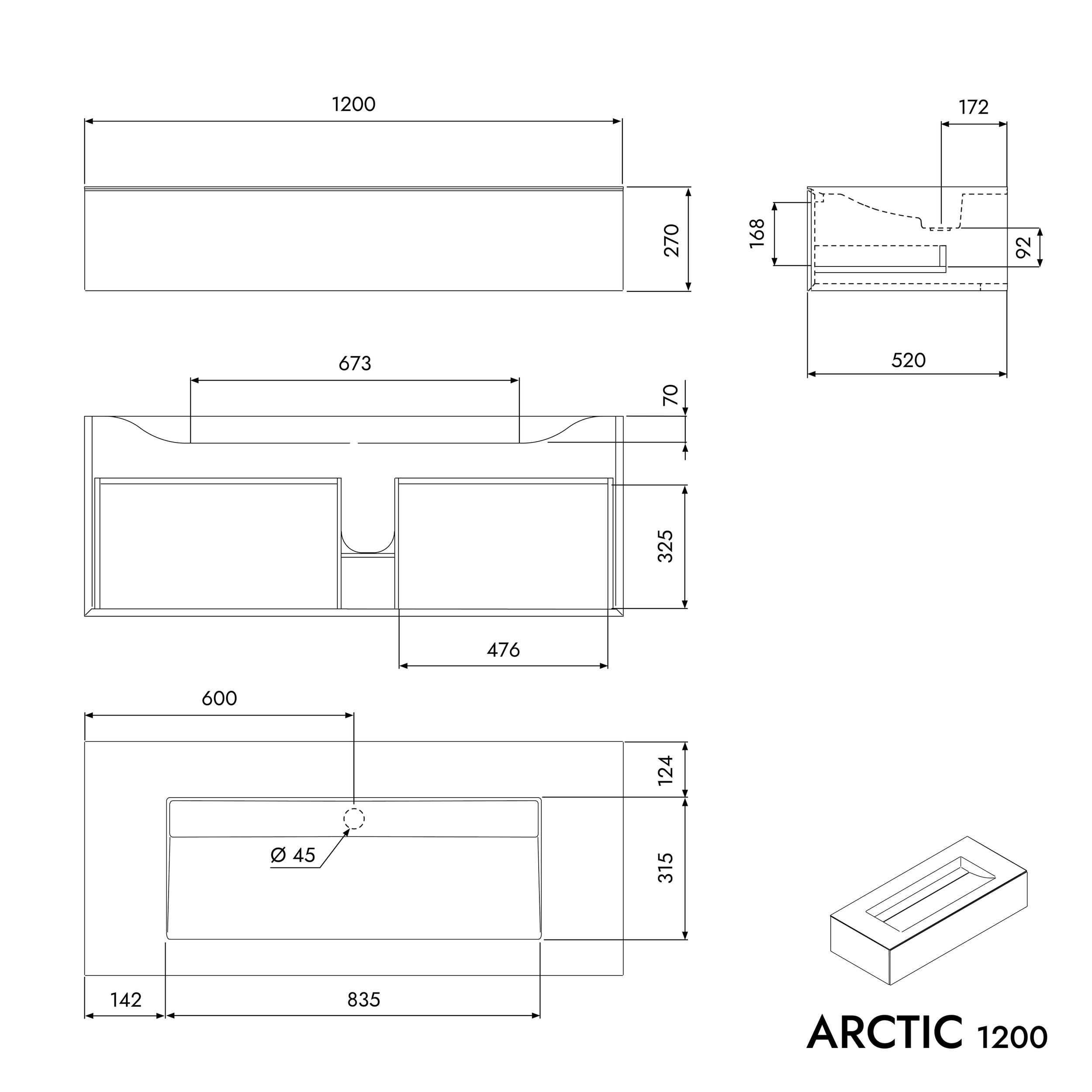 Základní umyvadlová skříňka ARCTIC 1200