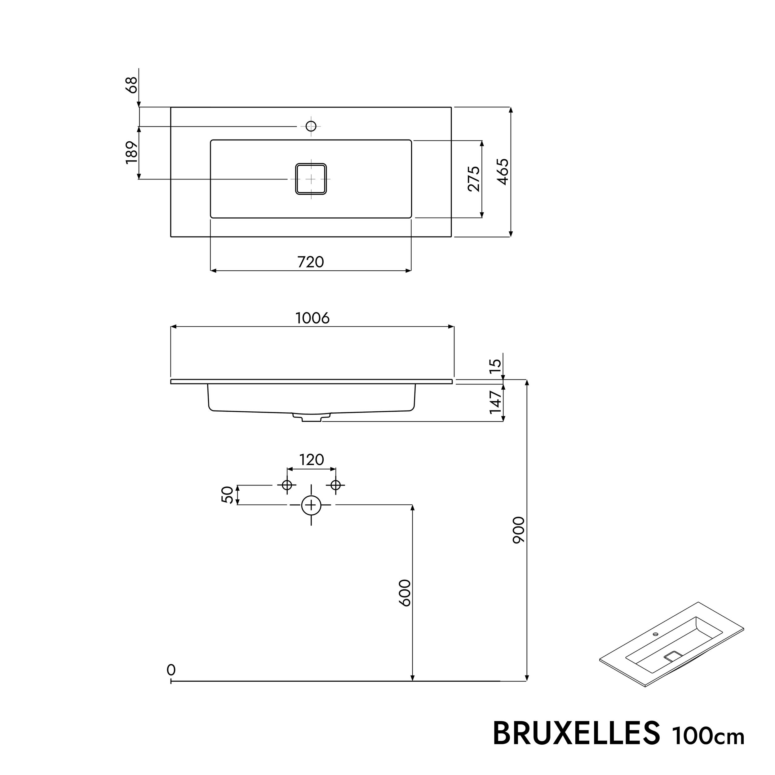 Koupelnová skříňka LAVOA 100 cm s umyvadlem z minerálního odlitku BRUXELLES 