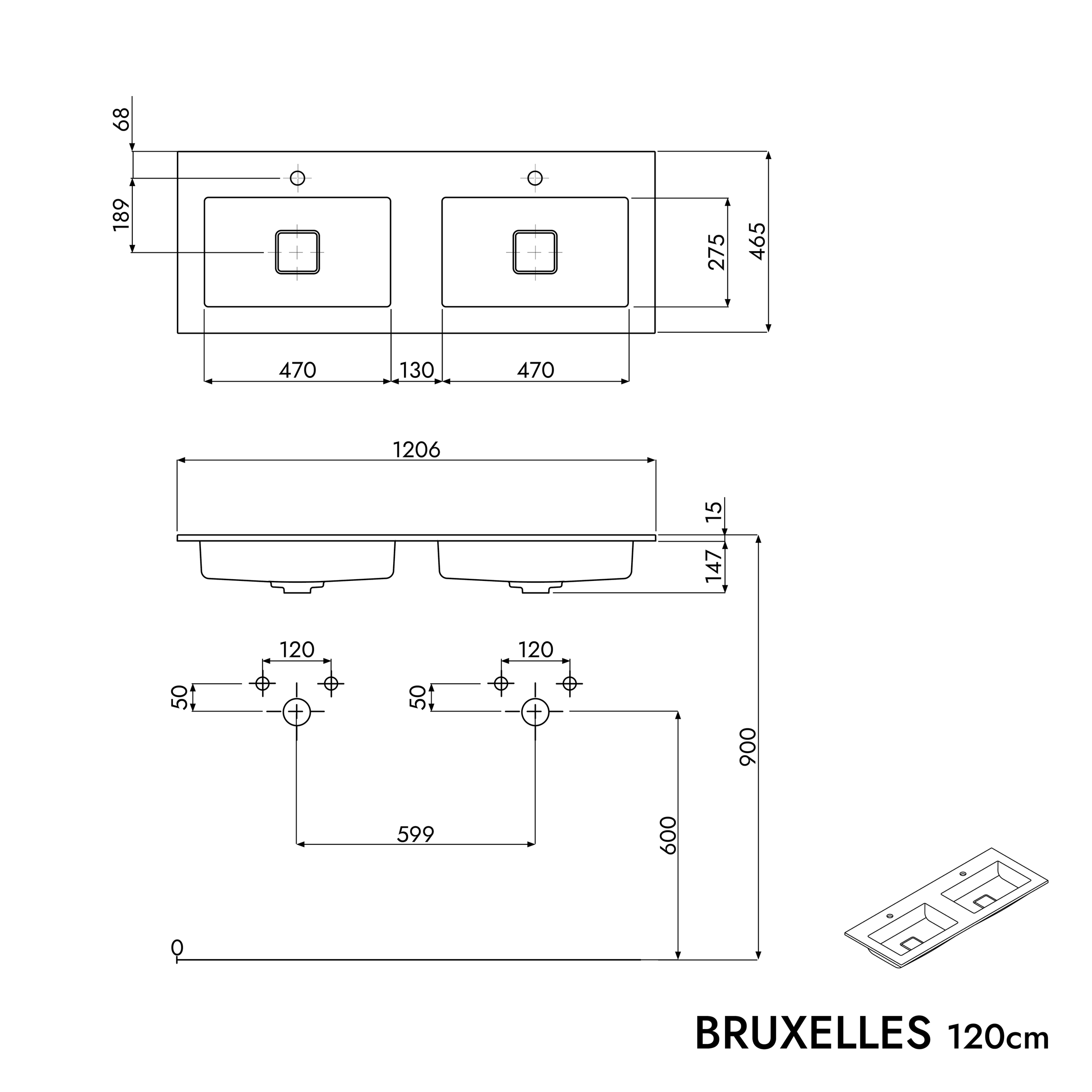 Koupelnová skříňka LAVOA 120 cm s umyvadlem z minerálního odlitku BRUXELLES