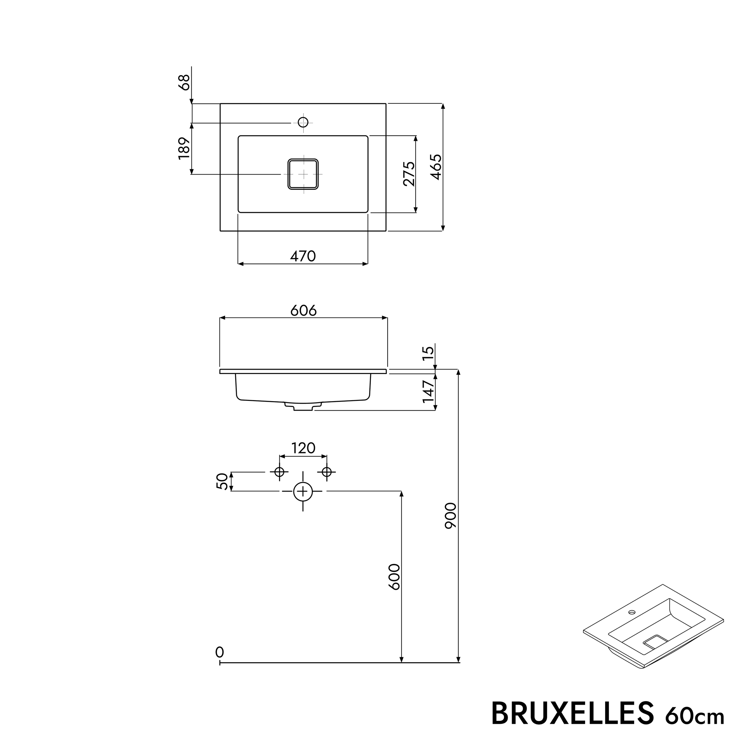 Koupelnová skříňka VIREO 60 cm s umyvadlem z minerálního odlitku BRUXELLES