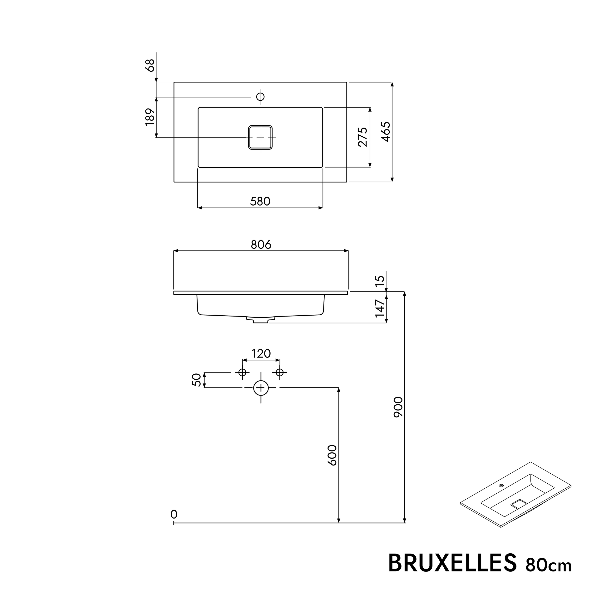 Koupelnová skříňka VIREO 80 cm s umyvadlem z minerálního odlitku BRUXELLES