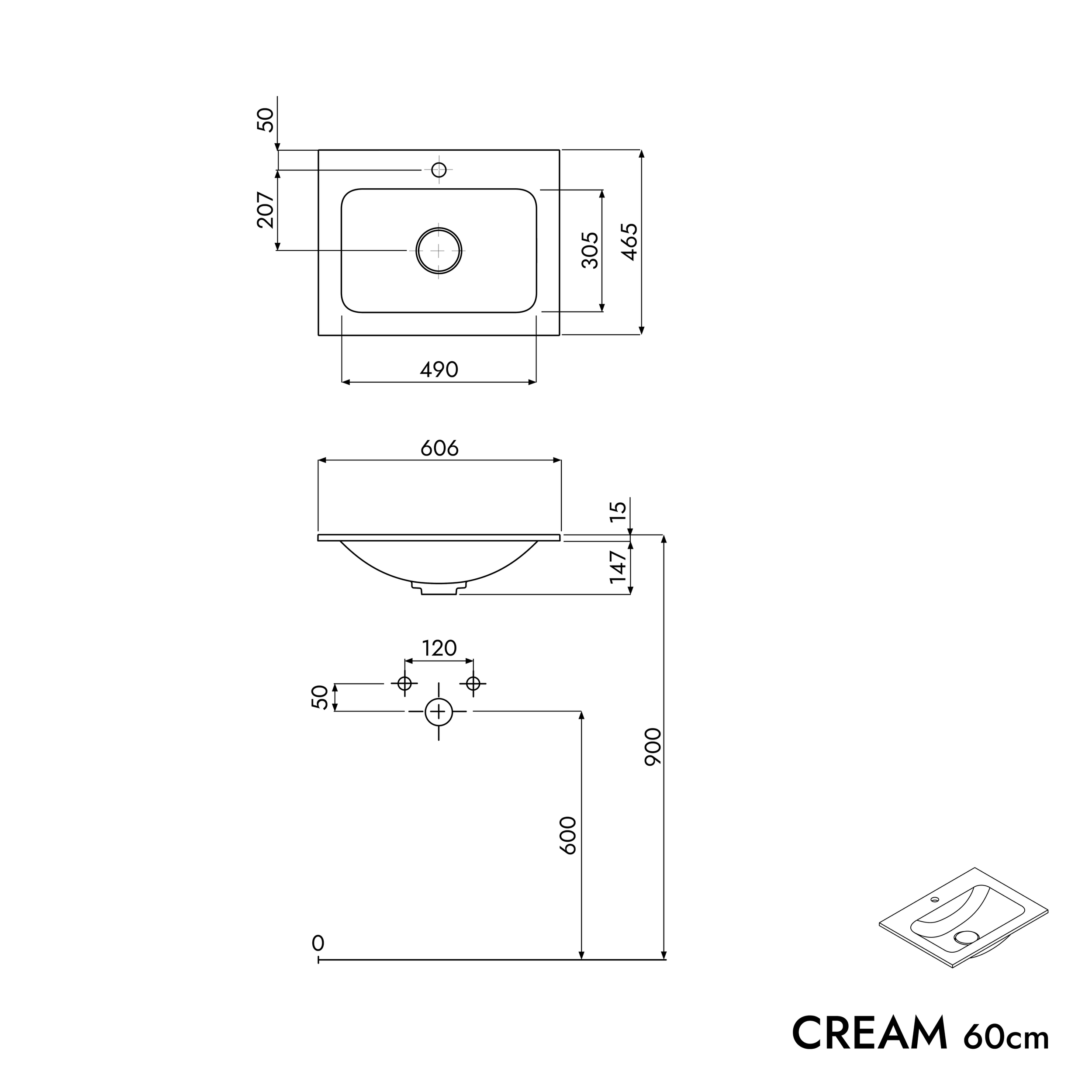 Koupelnová skříňka LAVOA 60 cm s umyvadlem z minerálního odlitku CREAM
