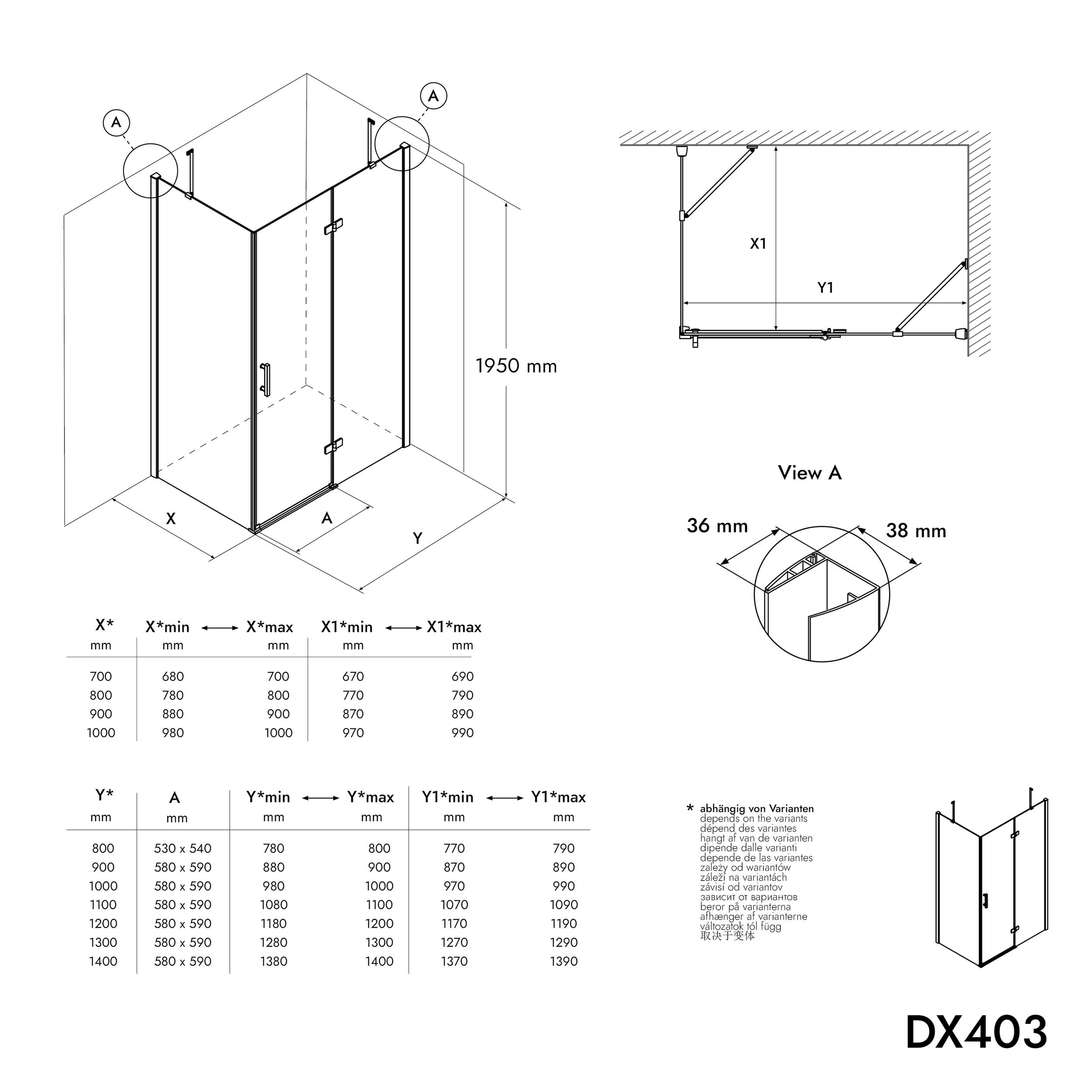 Sprchový kout rohový 8 mm nano sklo DX403