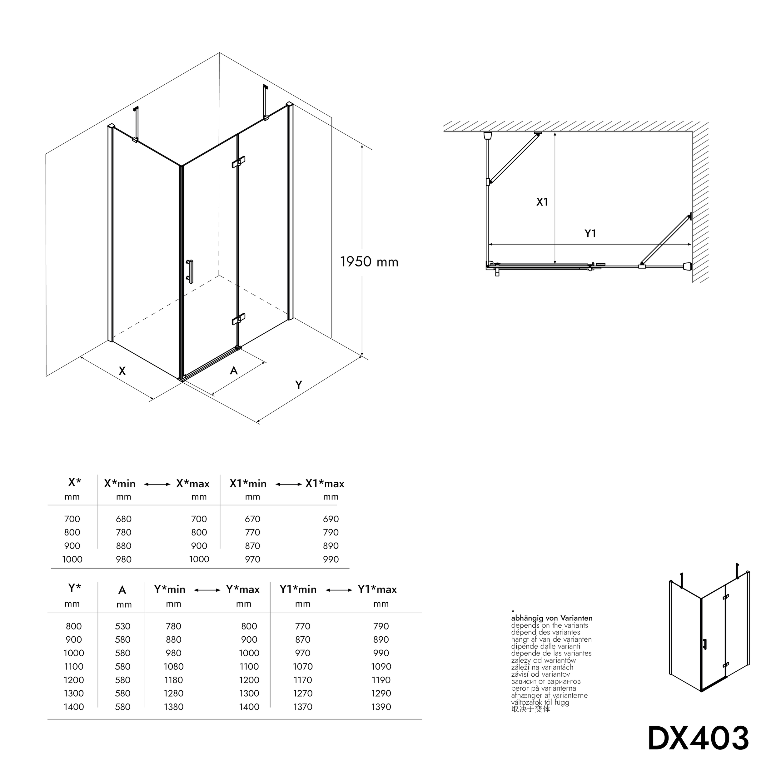 Sprchový kout rohový 8 mm nano sklo DX403