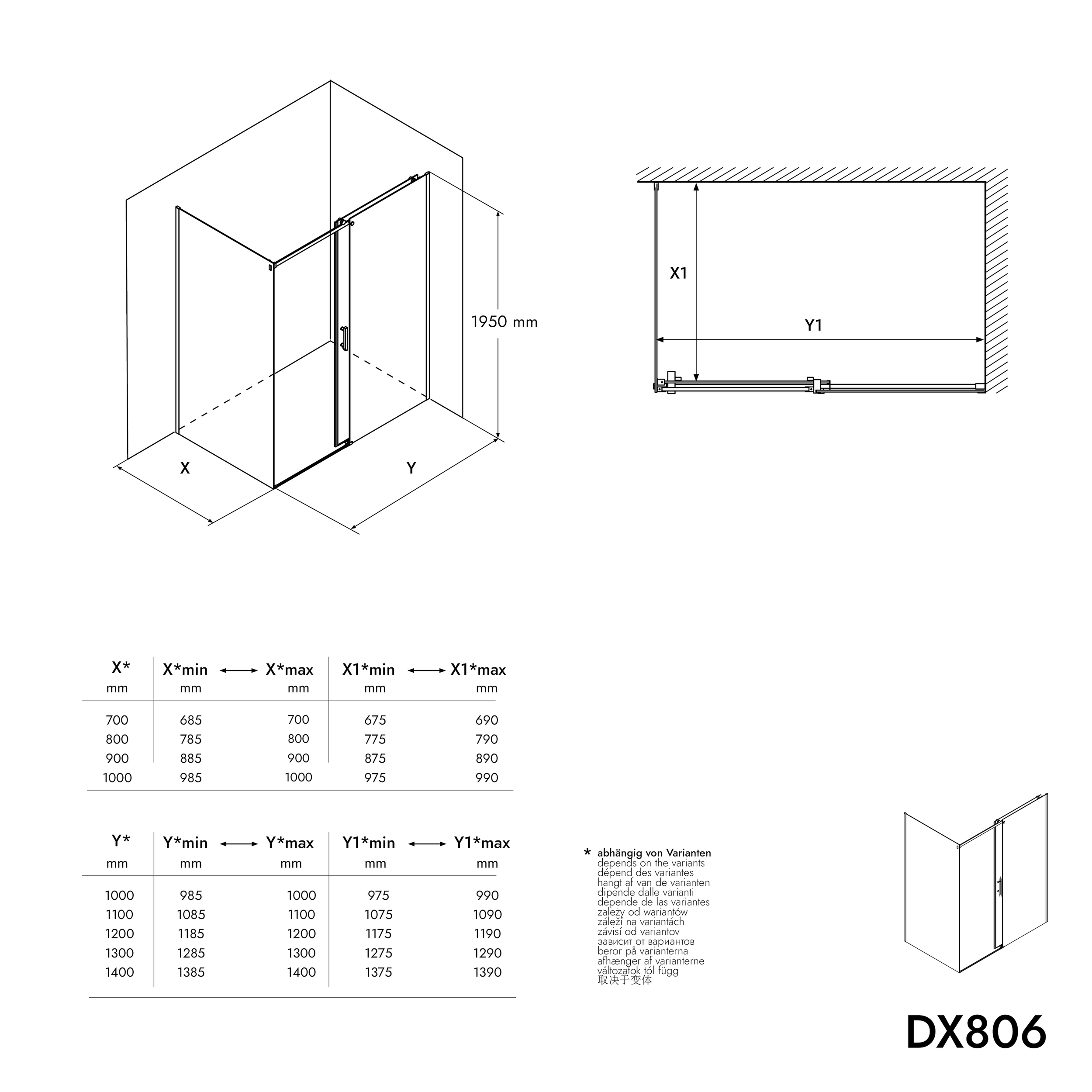 Rohový sprchový kout DX806A FLEX - 6mm ESG nano čiré sklo - různé šířky