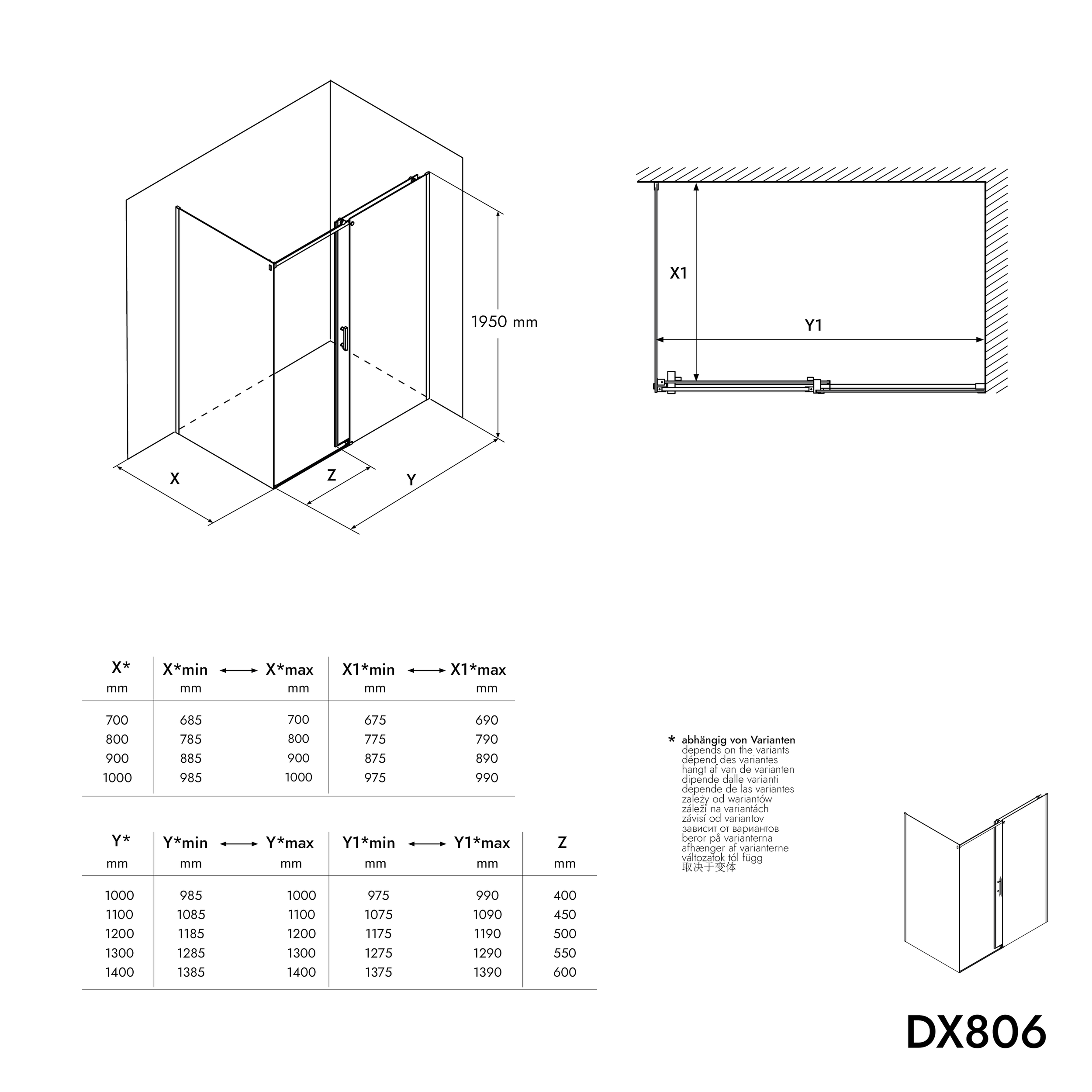 Rohový sprchový DX806A kout FLEX s posuvnými dveřmi