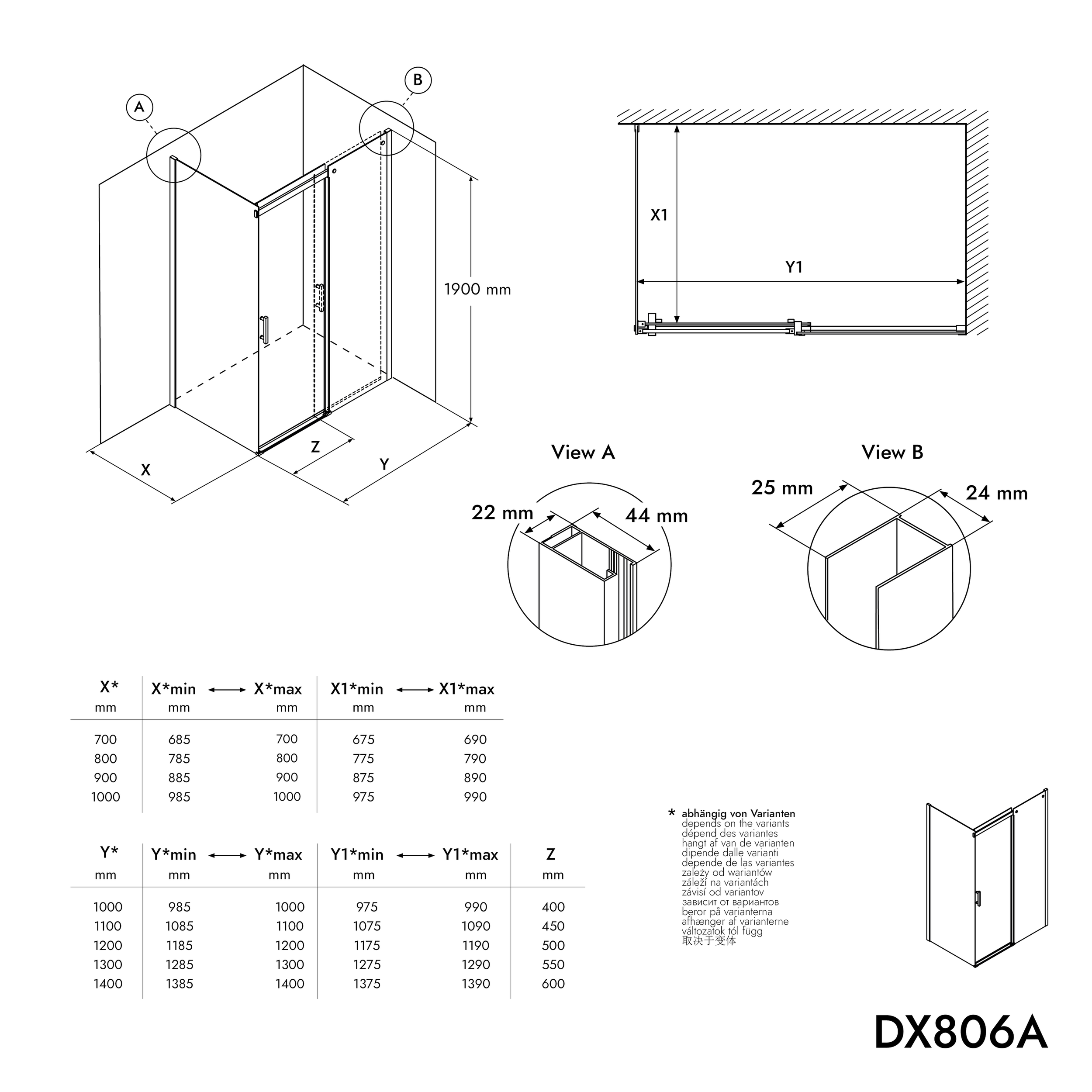 Rohový sprchový DX806A kout FLEX s posuvnými dveřmi