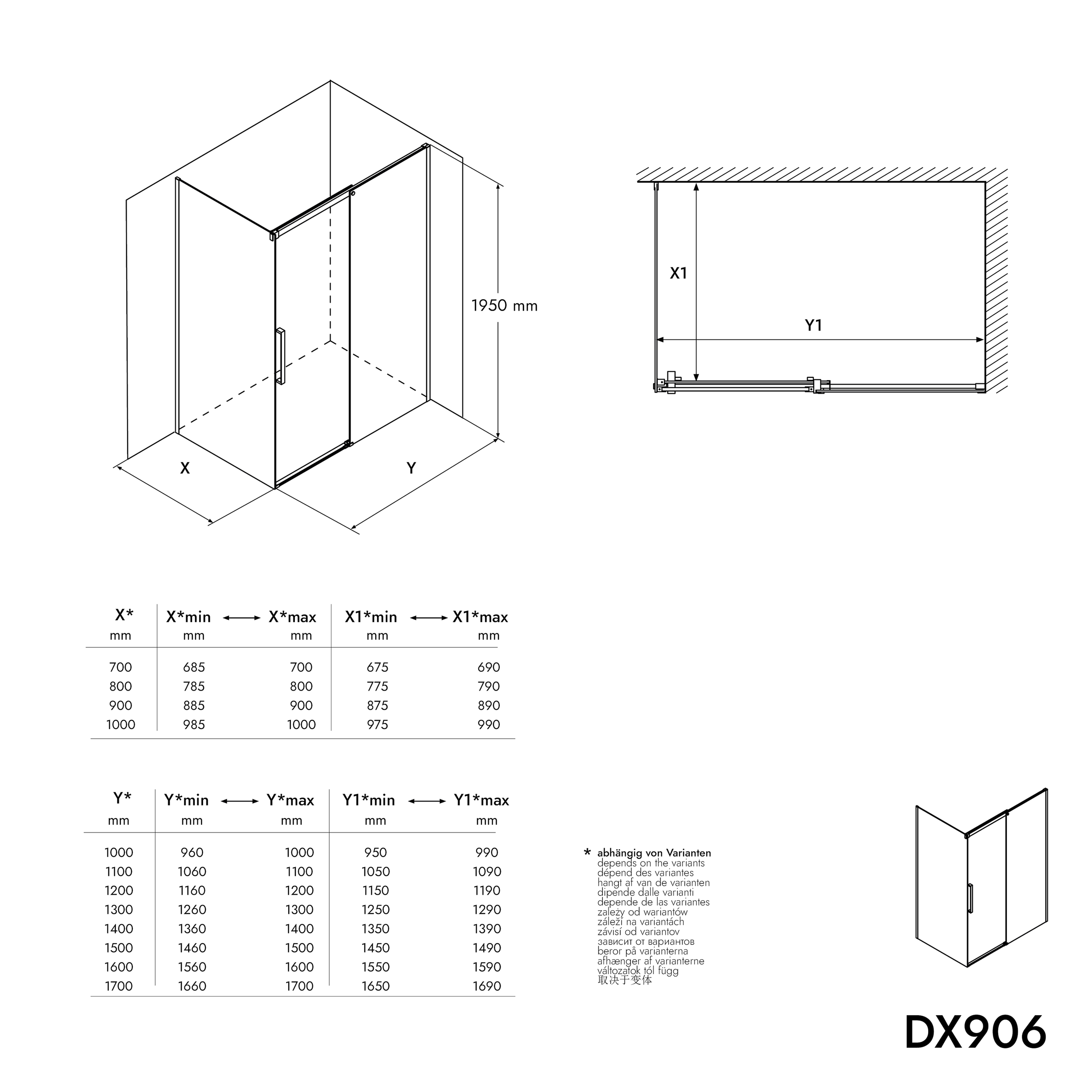 Sprchový kout DX906 FLEX chrom - posuvné dveře Soft-close - ESG 8 mm sklo nano - různé šířky