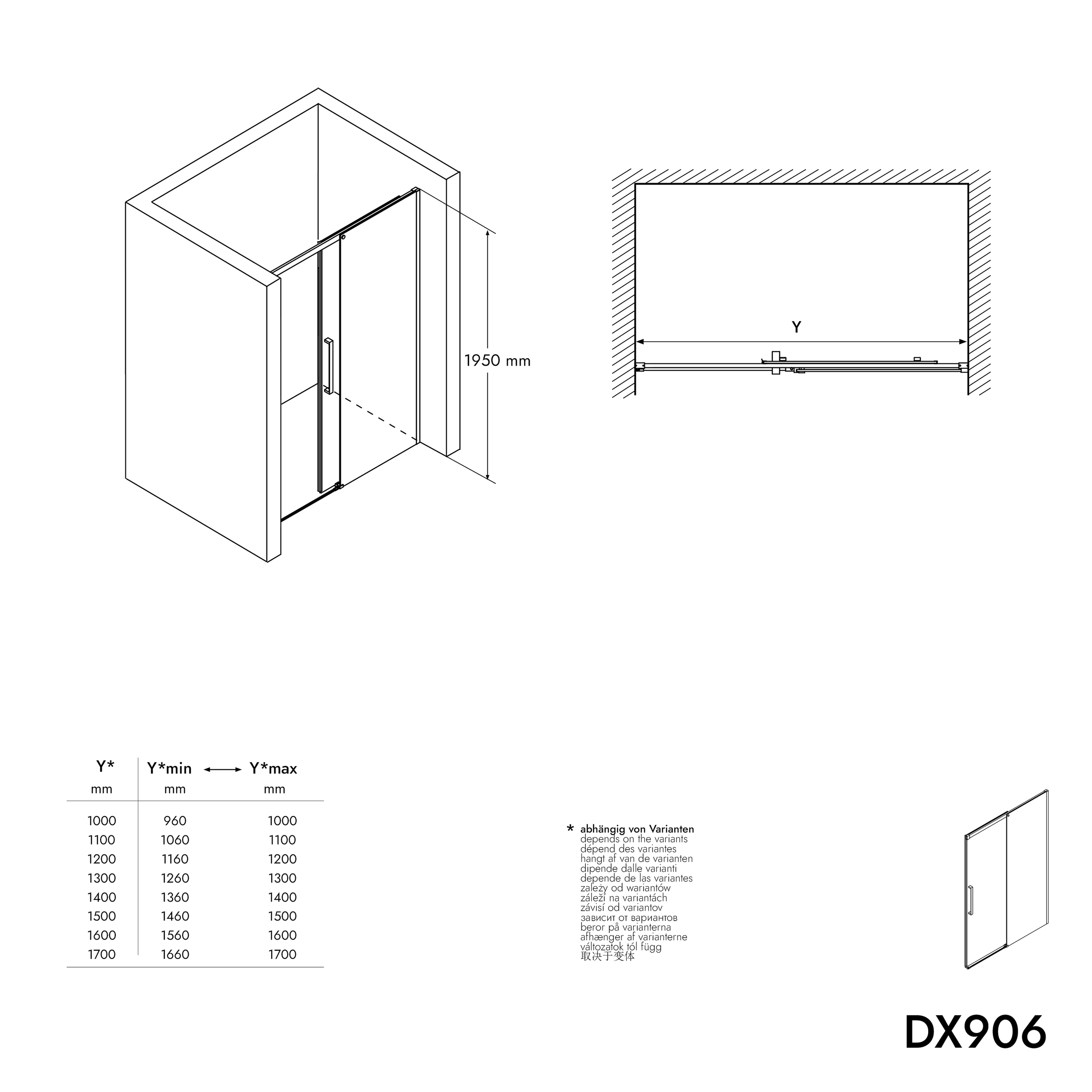 Sprchové dveře DX906 FLEX - posuvné - 8mm sklo - Nano ochrana - profil černý mat - různé šířky