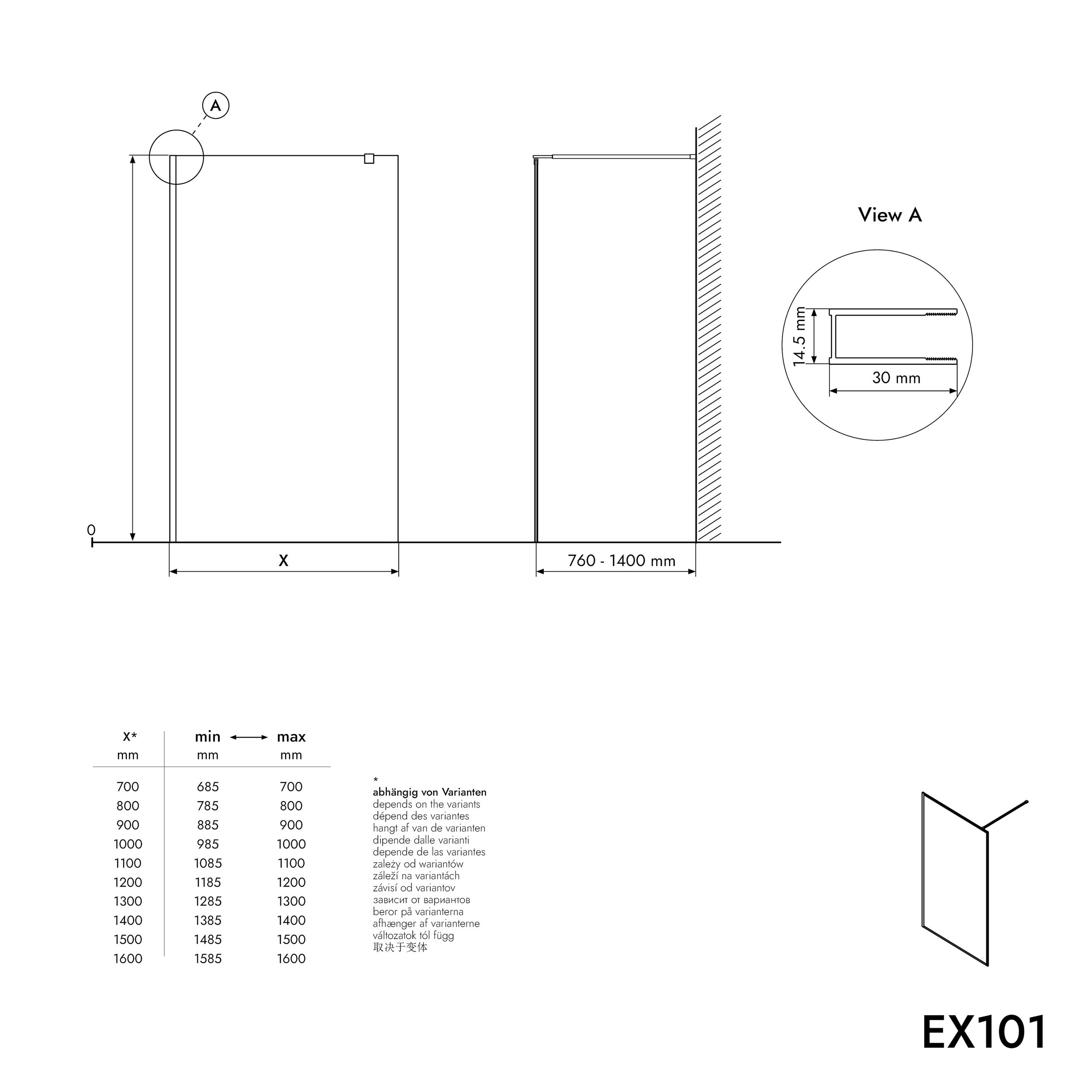 Sprchová zástěna Walk-In EX101 - 10 mm nano čiré sklo - různé šířky