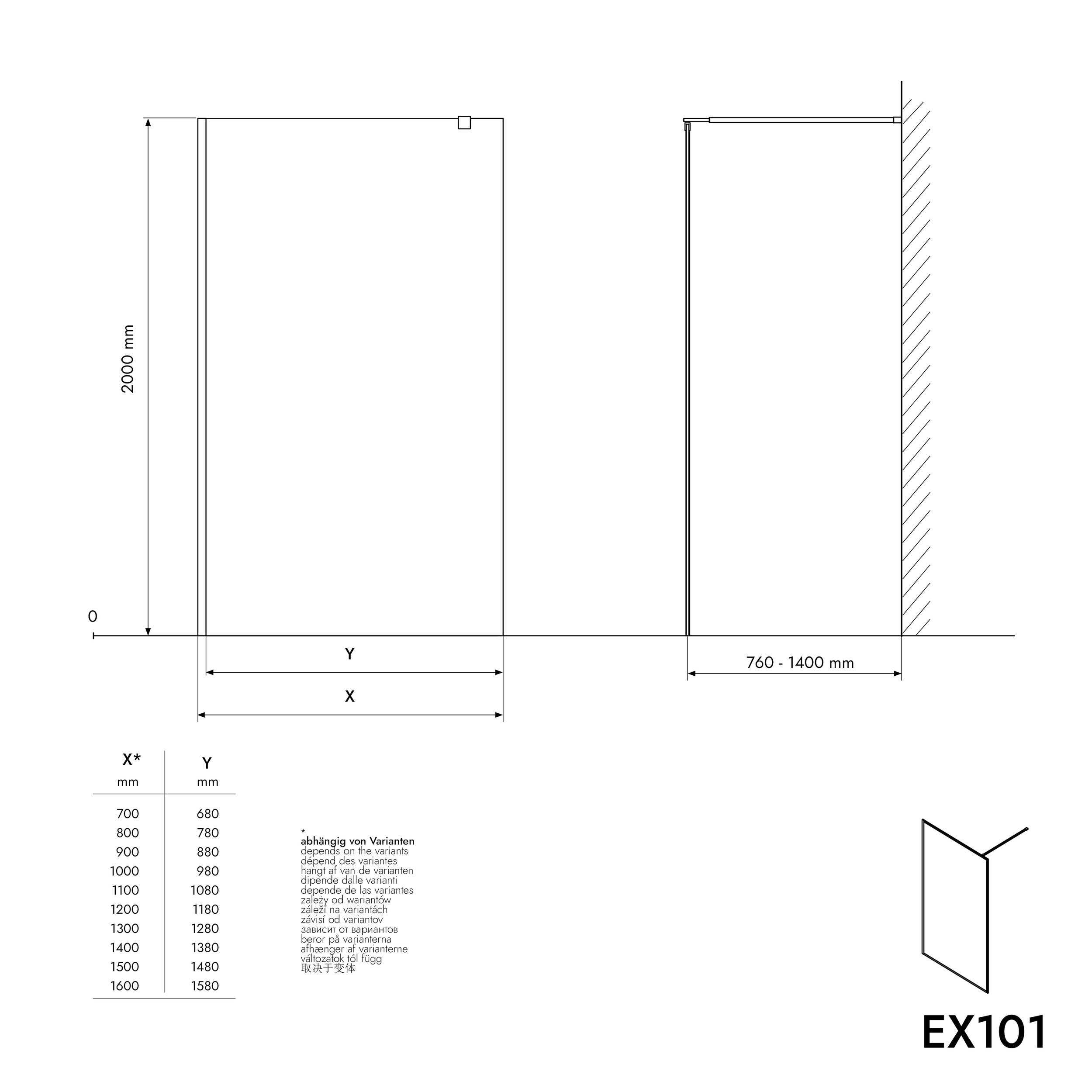 Sprchová kabina Walk-In Nano real glass EX101