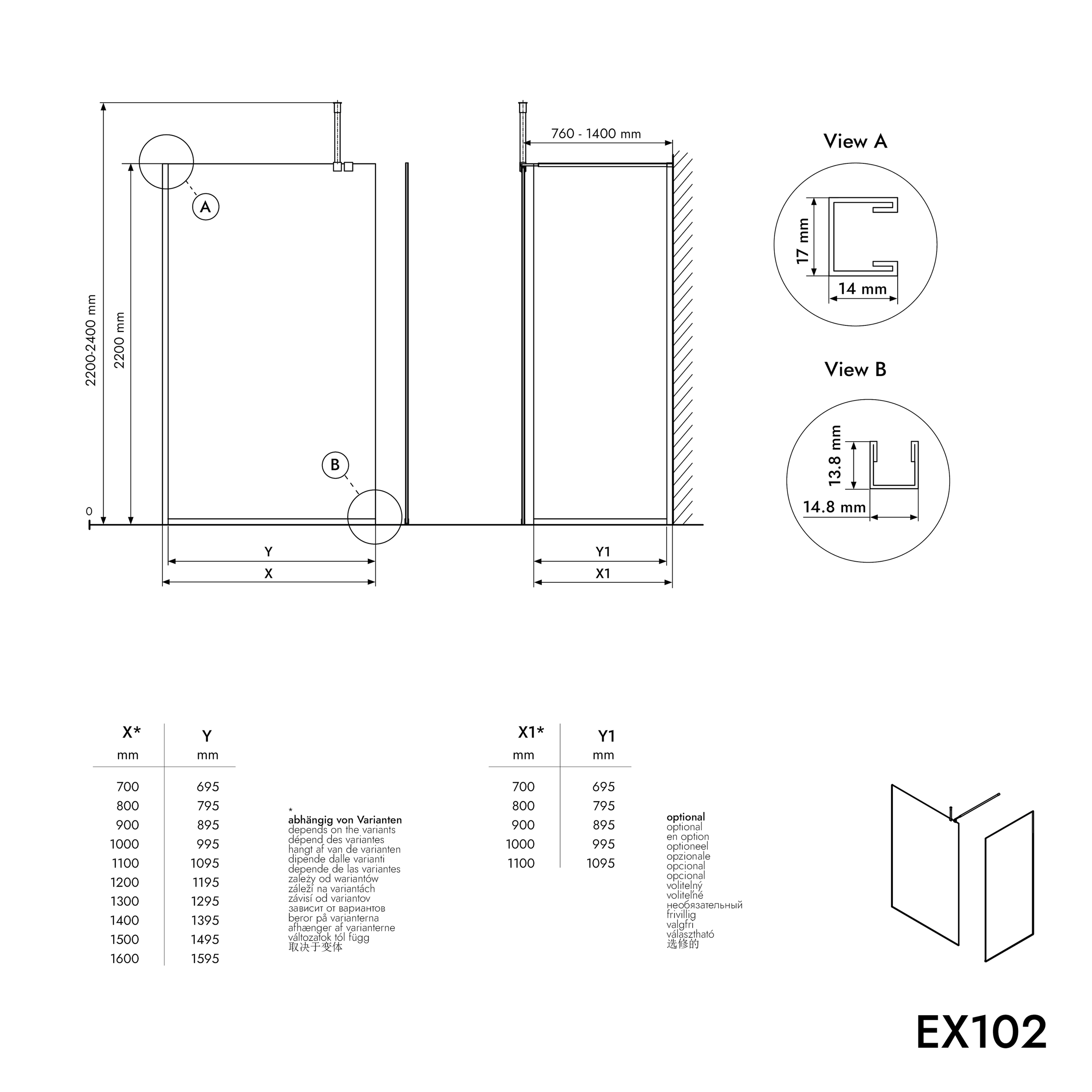 Sprchová zástěna Walk-In EX102 - 10 mm čiré sklo - Nano ochrana - profil chrom - různé šířky