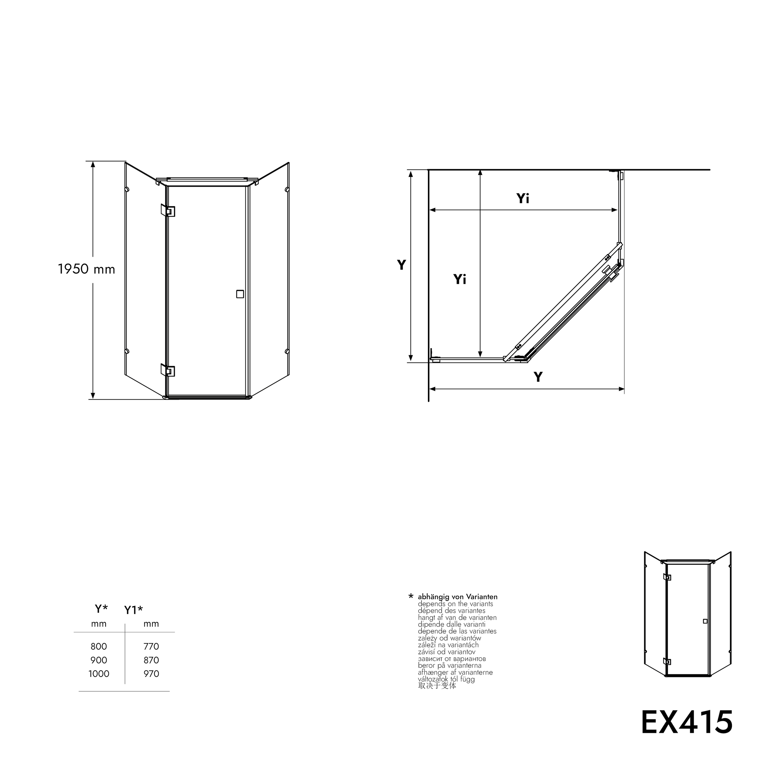 Sprchový kout pětiúhelník EX415 - nano sklo 8 mm - 90x90x195 cm