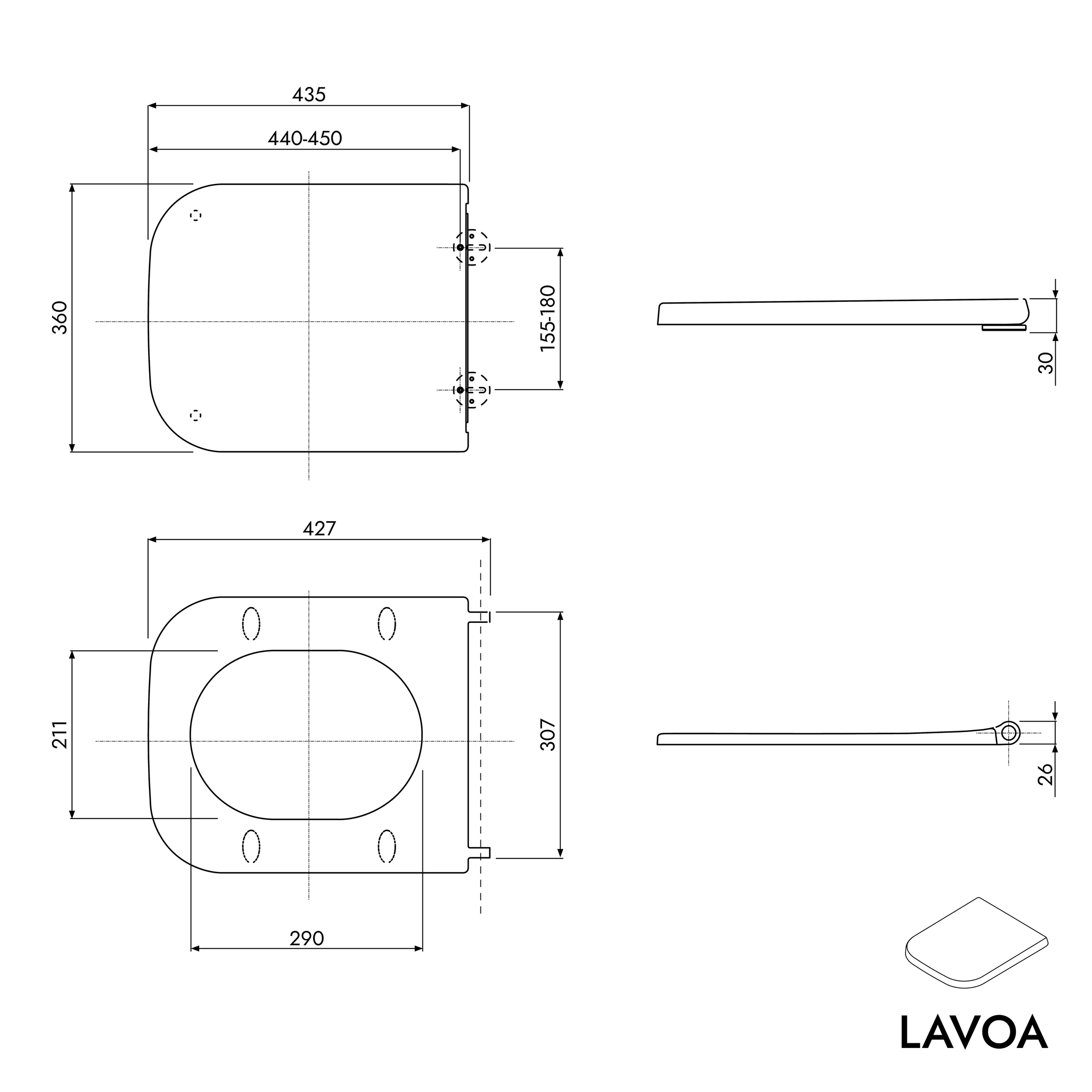 Závěsné WC LAVOA s prkénkem Soft-close, rimless 