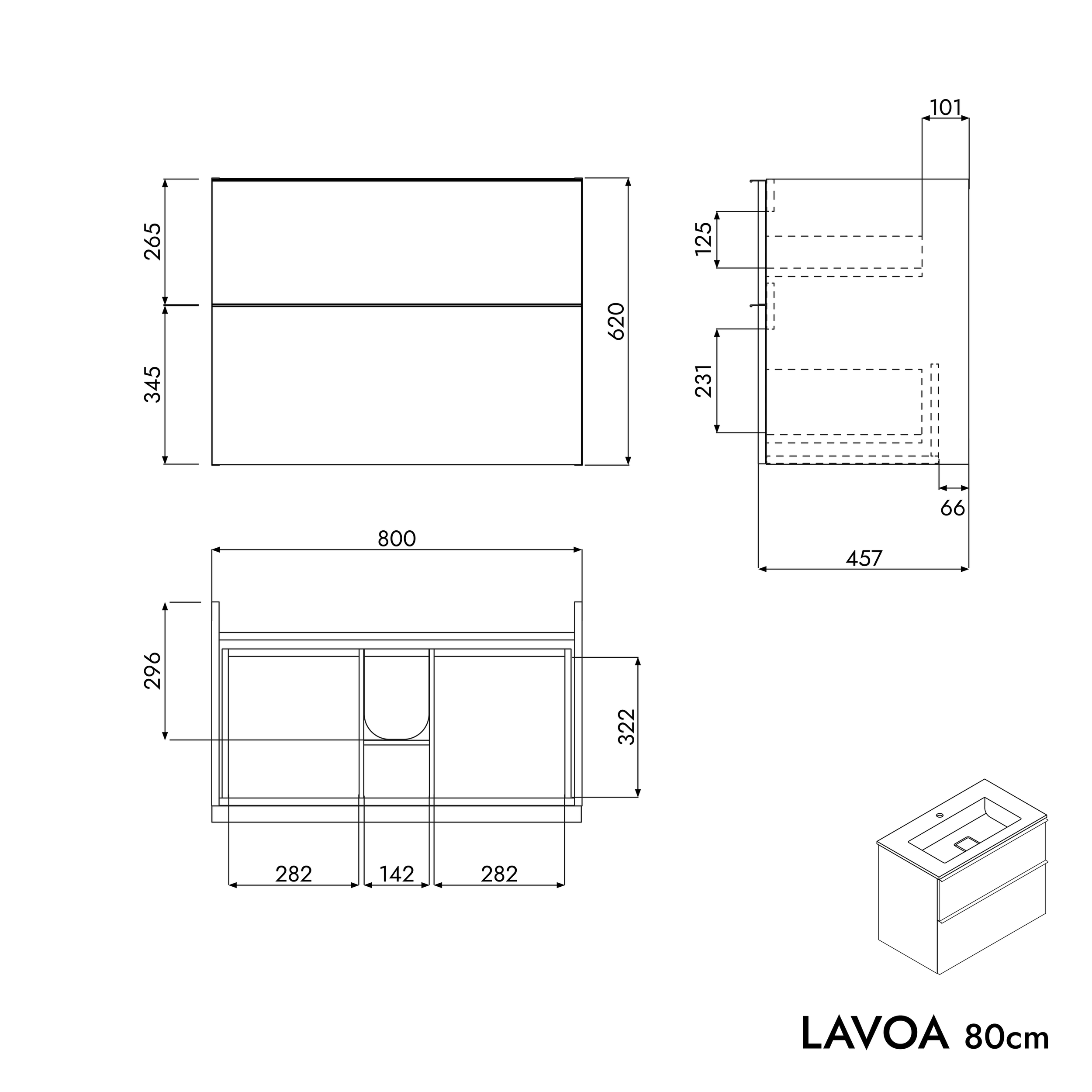 Koupelnová skříňka LAVOA 80 cm s umyvadlem z minerálního odlitku BRUXELLES 