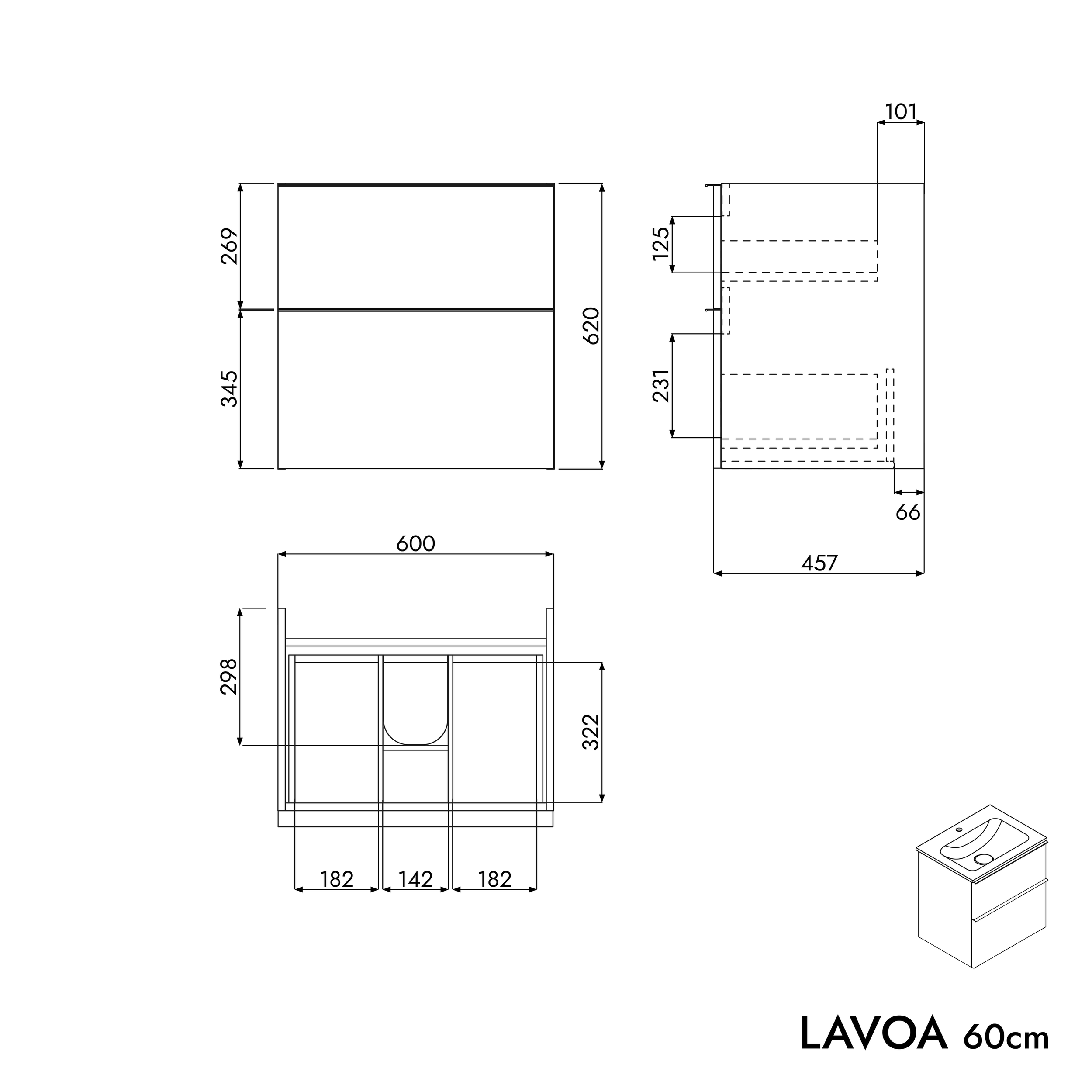 Koupelnová skříňka LAVOA 60 cm s umyvadlem z minerálního odlitku CREAM