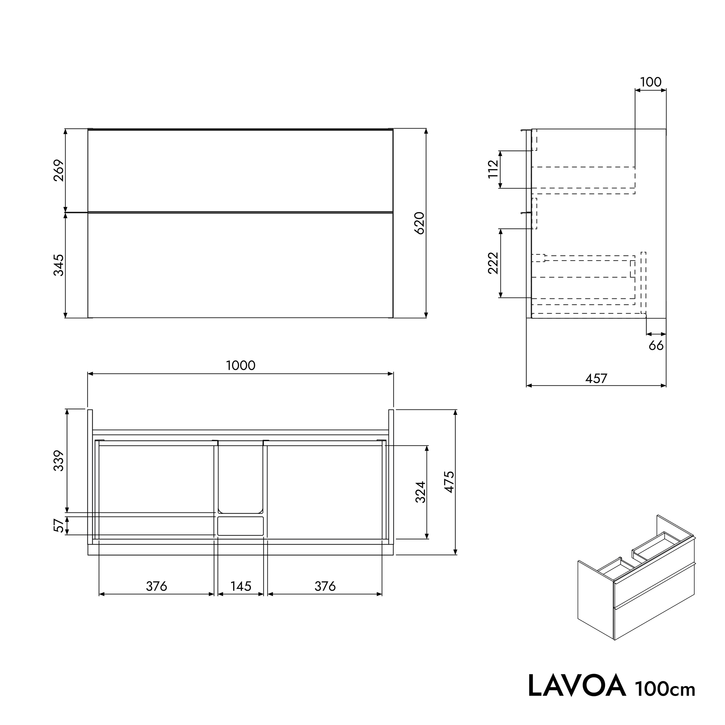 Koupelnová skříňka LAVOA 100 cm s umyvadlem z minerálního odlitku CREAM