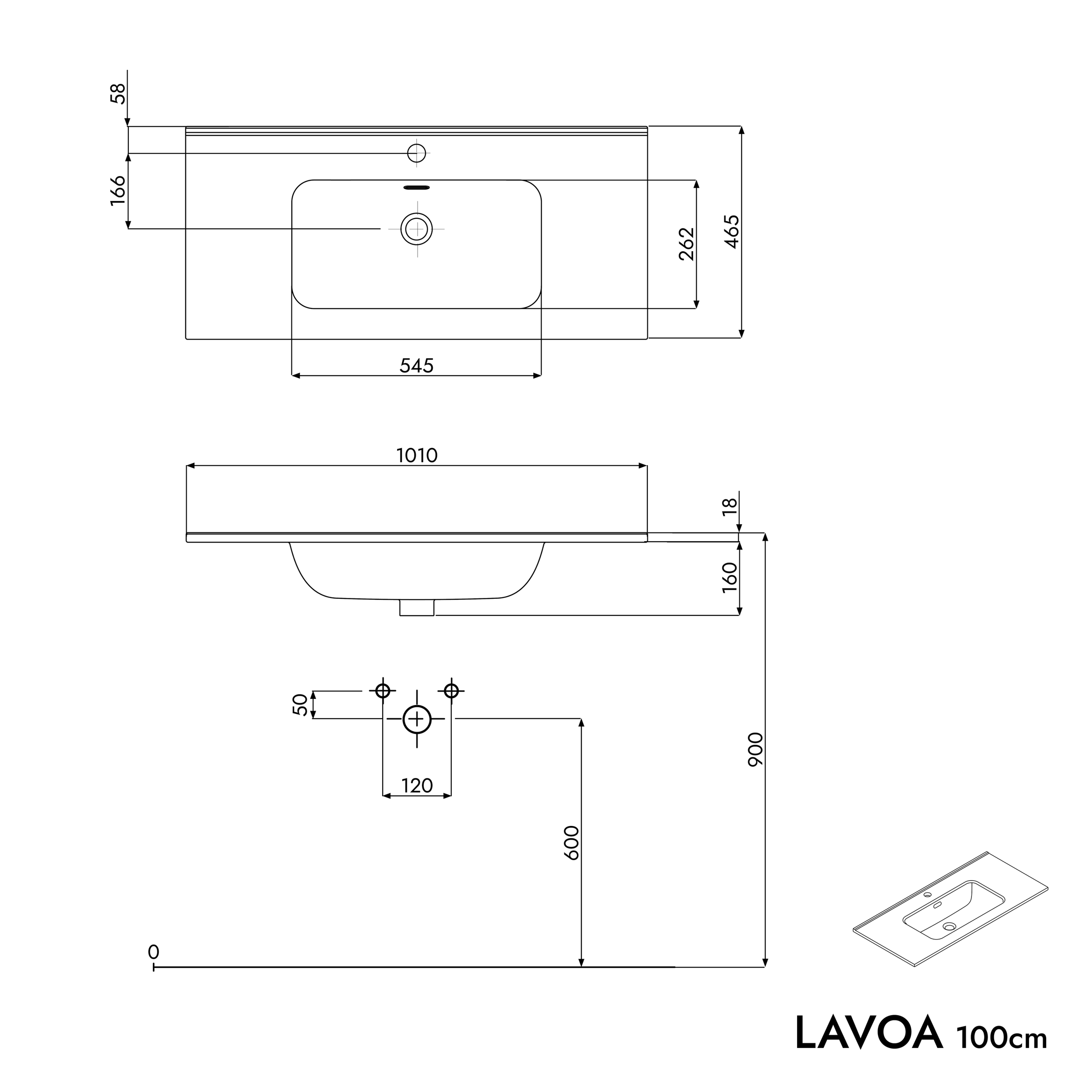 Koupelnová skříňka s umyvadlem LAVOA 100 cm 