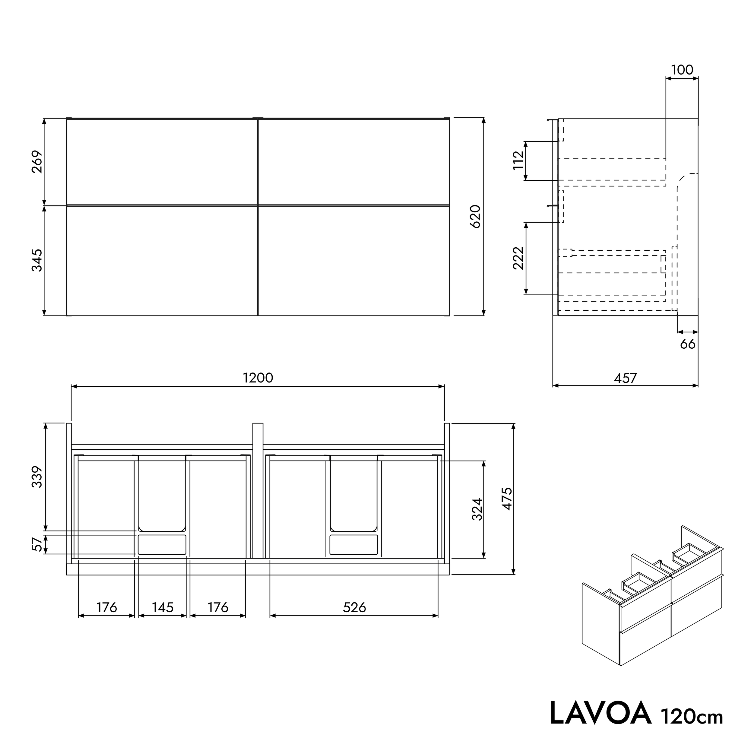 Koupelnová skříňka pod umyvadlo LAVOA 120 cm