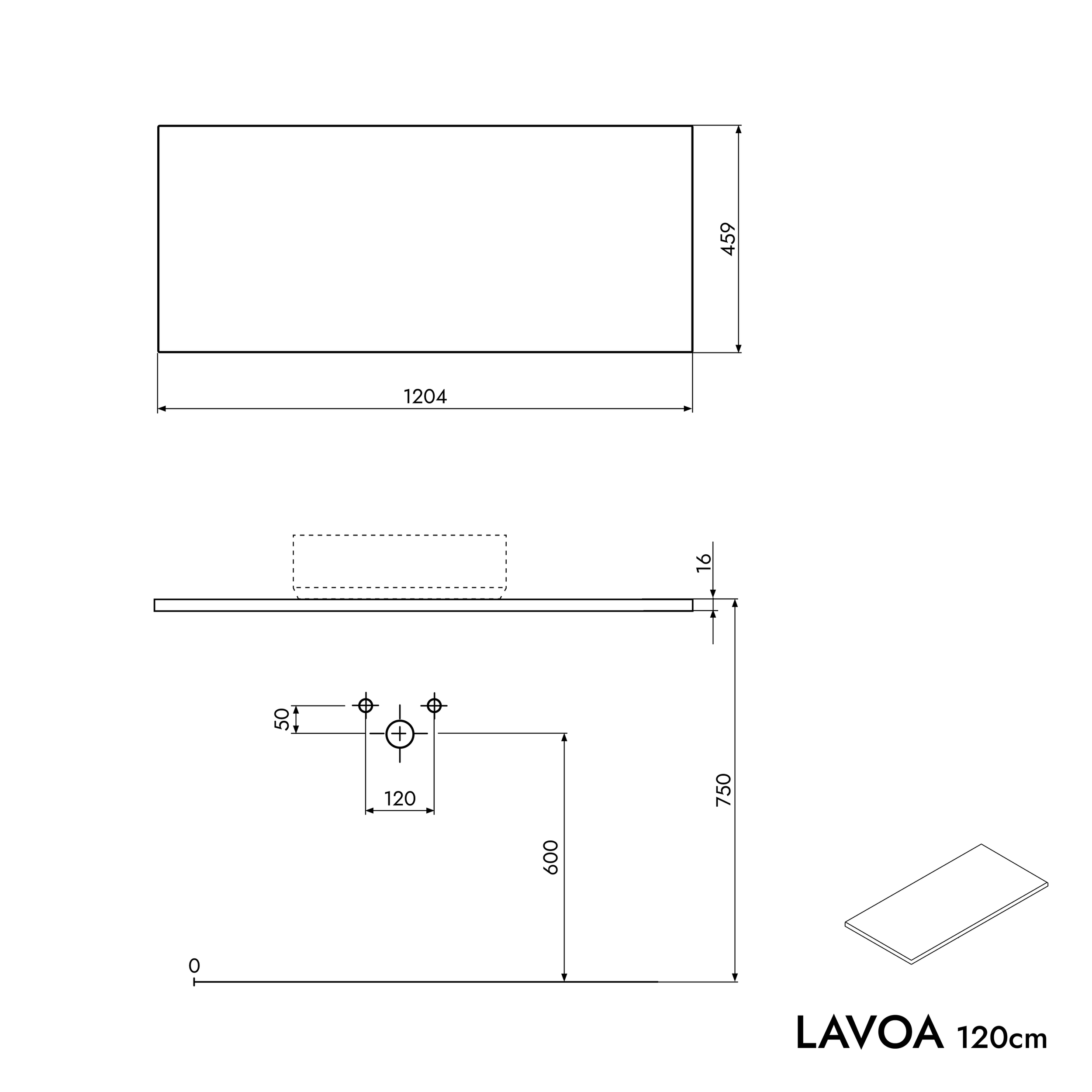 Koupelnová skříňka pod umyvadlo LAVOA 120 cm