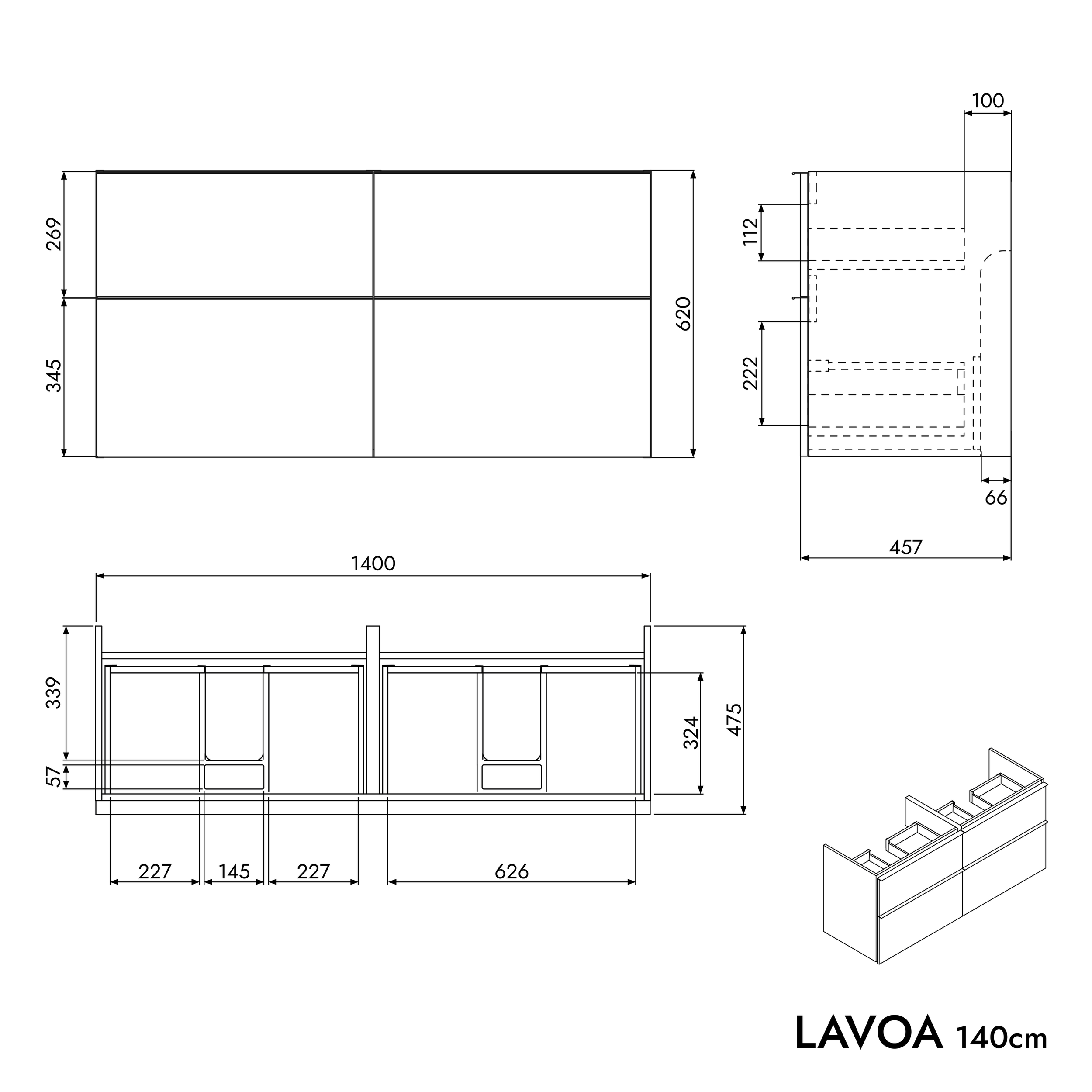 Koupelnová skříňka LAVOA 140 cm s umyvadlem z minerálního odlitku BRUXELLES - možnost volby barvy