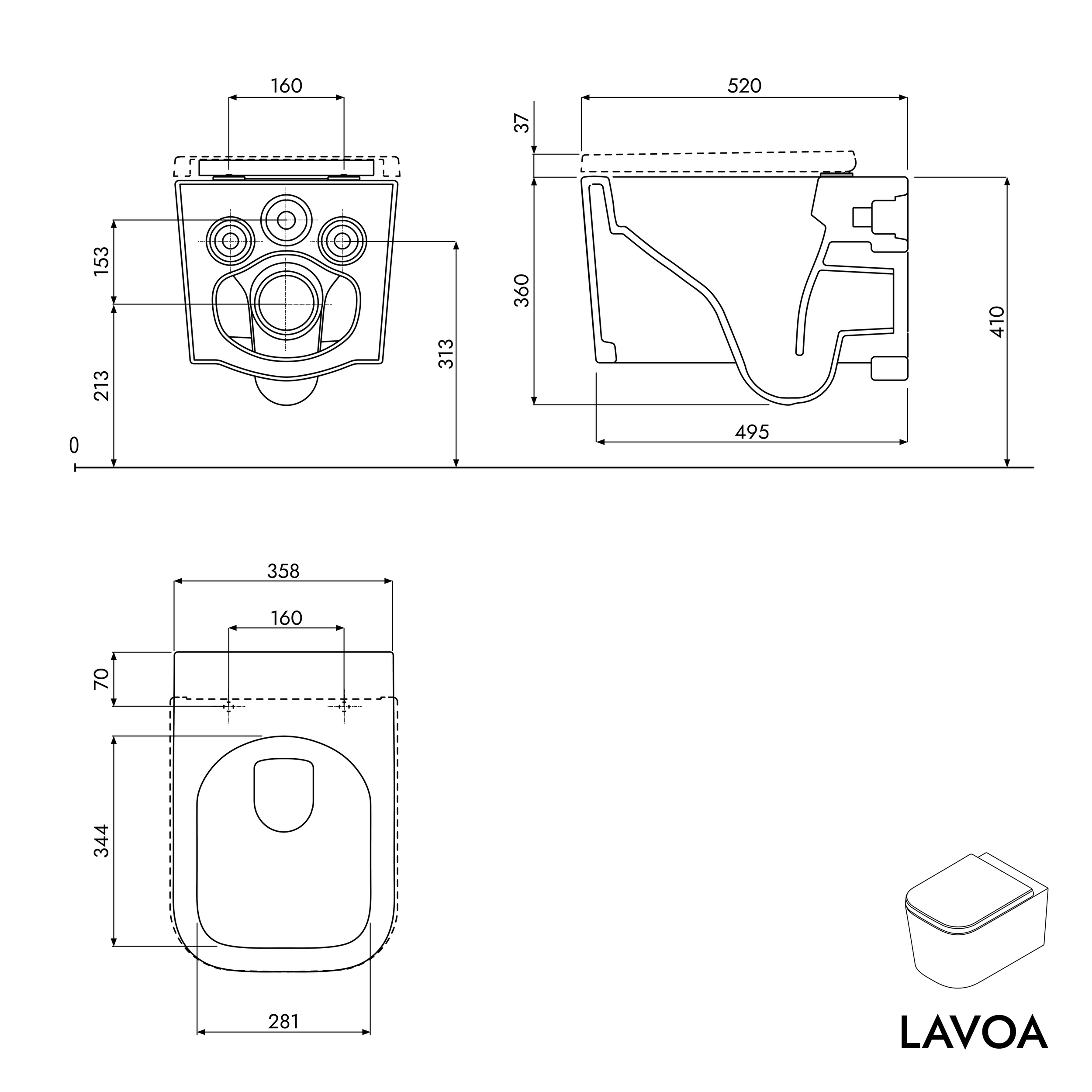 Závěsné WC LAVOA s prkénkem Soft-close, rimless 