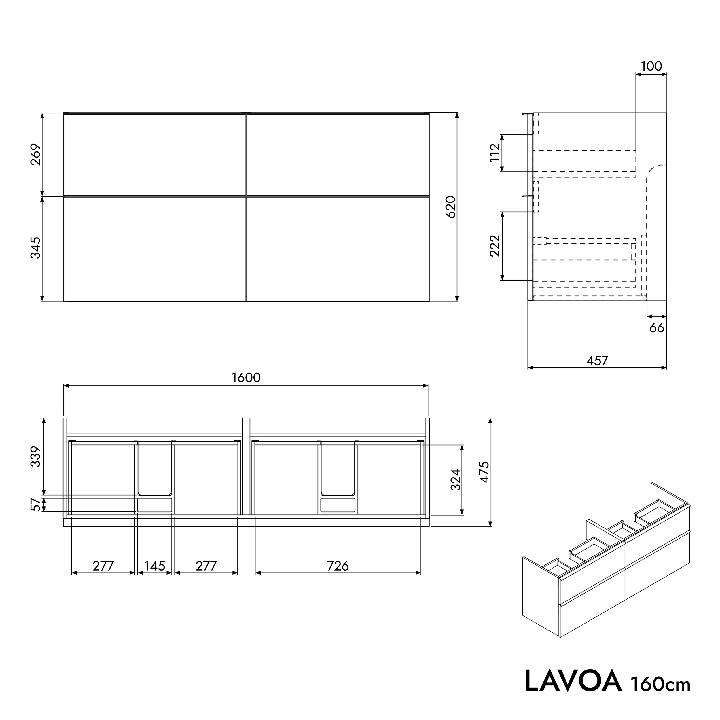 Koupelnová skříňka LAVOA 160 cm s umyvadlem z minerálního odlitku CREAM - možnost volby barvy