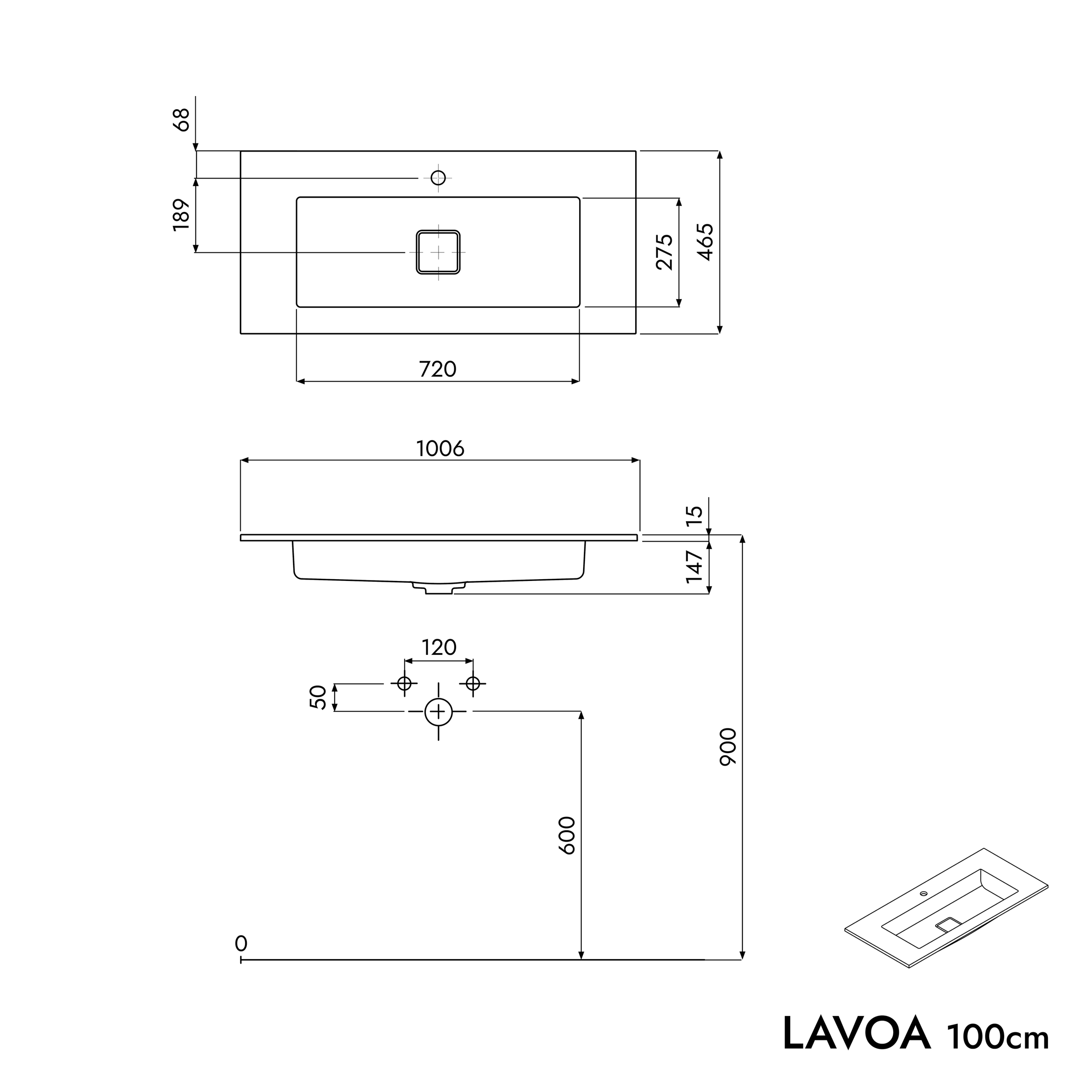 Koupelnová skříňka LAVOA 100 cm s umyvadlem z minerálního odlitku BRUXELLES 