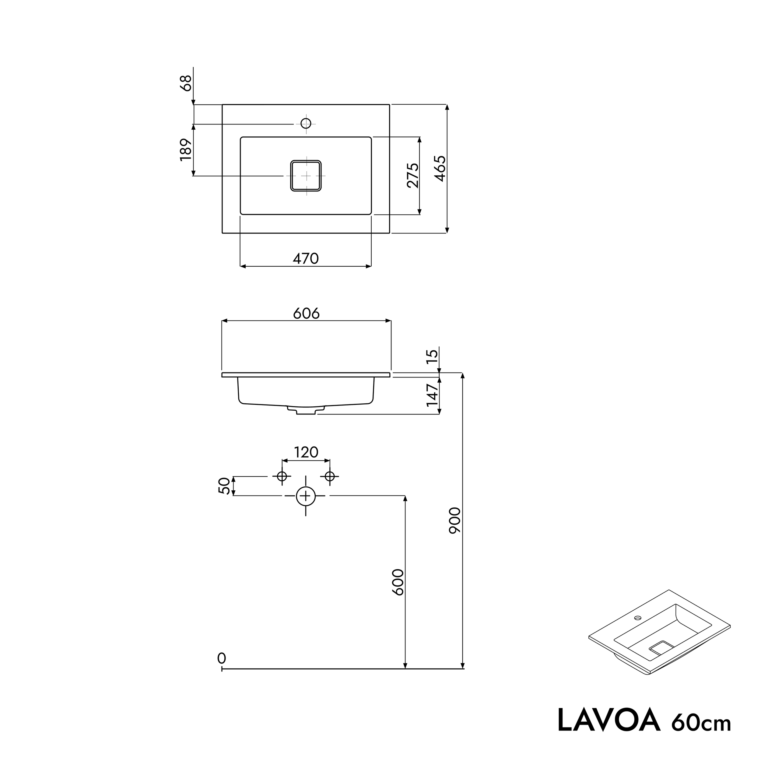 Koupelnová skříňka LAVOA 60 cm s umyvadlem z minerálního odlitku BRUXELLES 