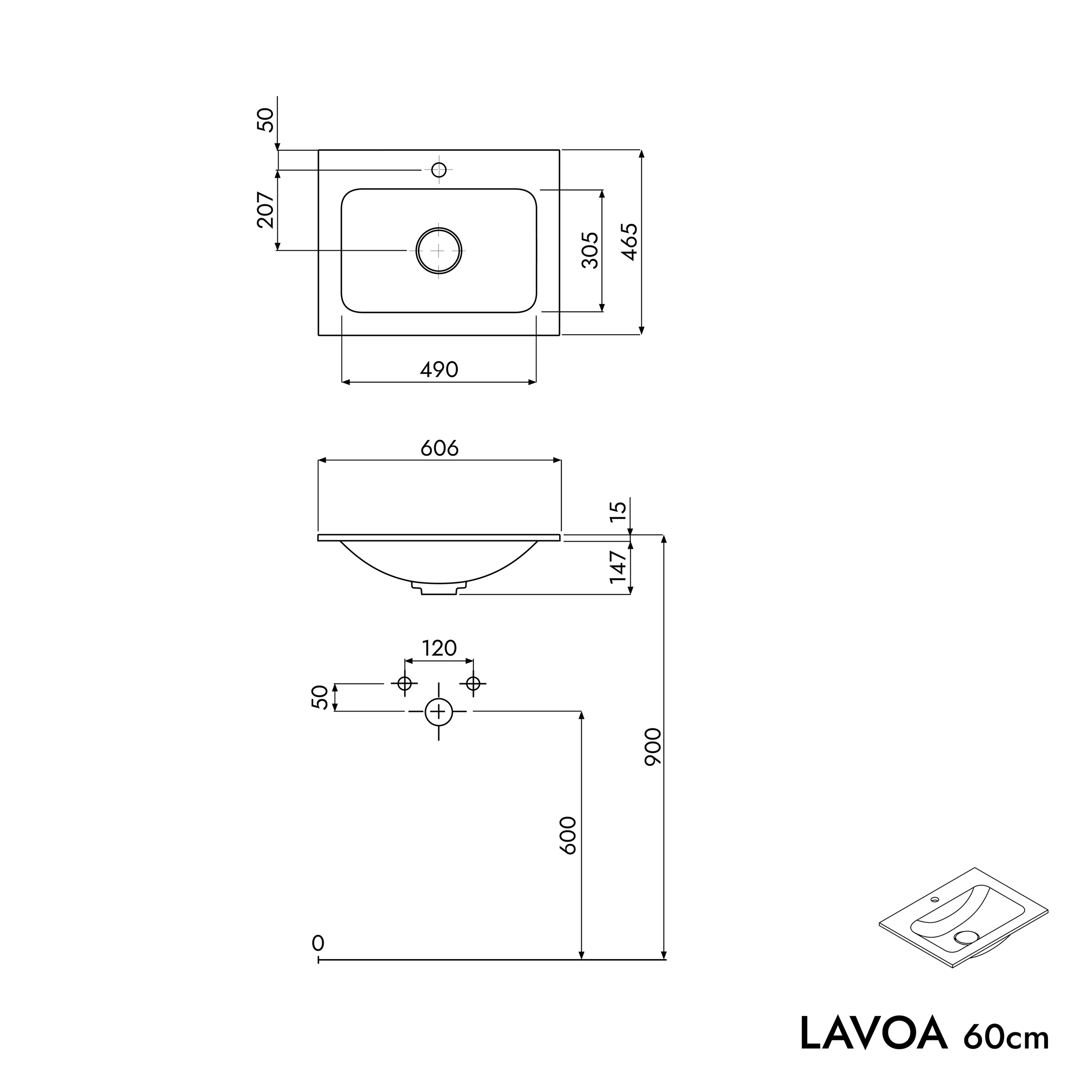 Koupelnová skříňka LAVOA 60 cm s umyvadlem z minerálního odlitku CREAM