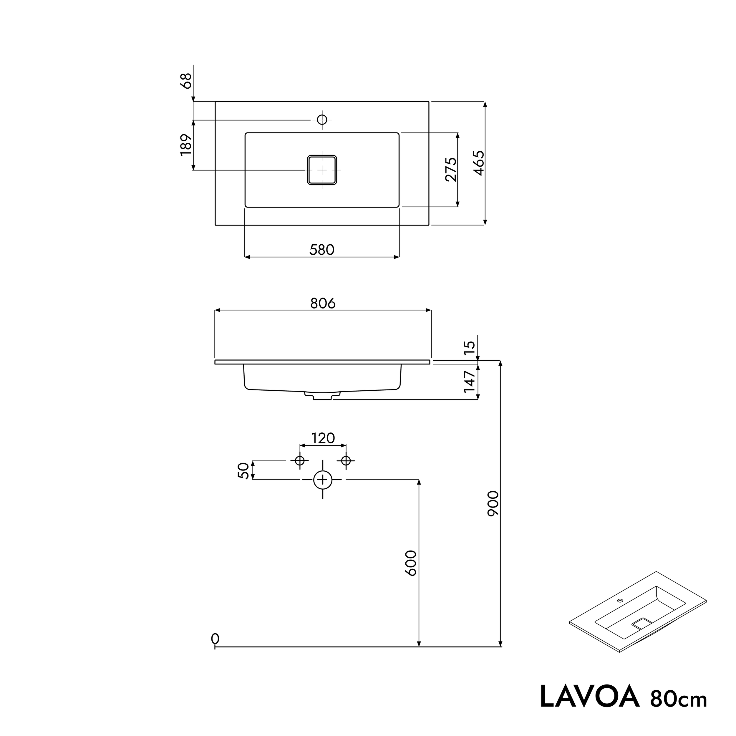 Koupelnová skříňka LAVOA 80 cm s umyvadlem z minerálního odlitku BRUXELLES 