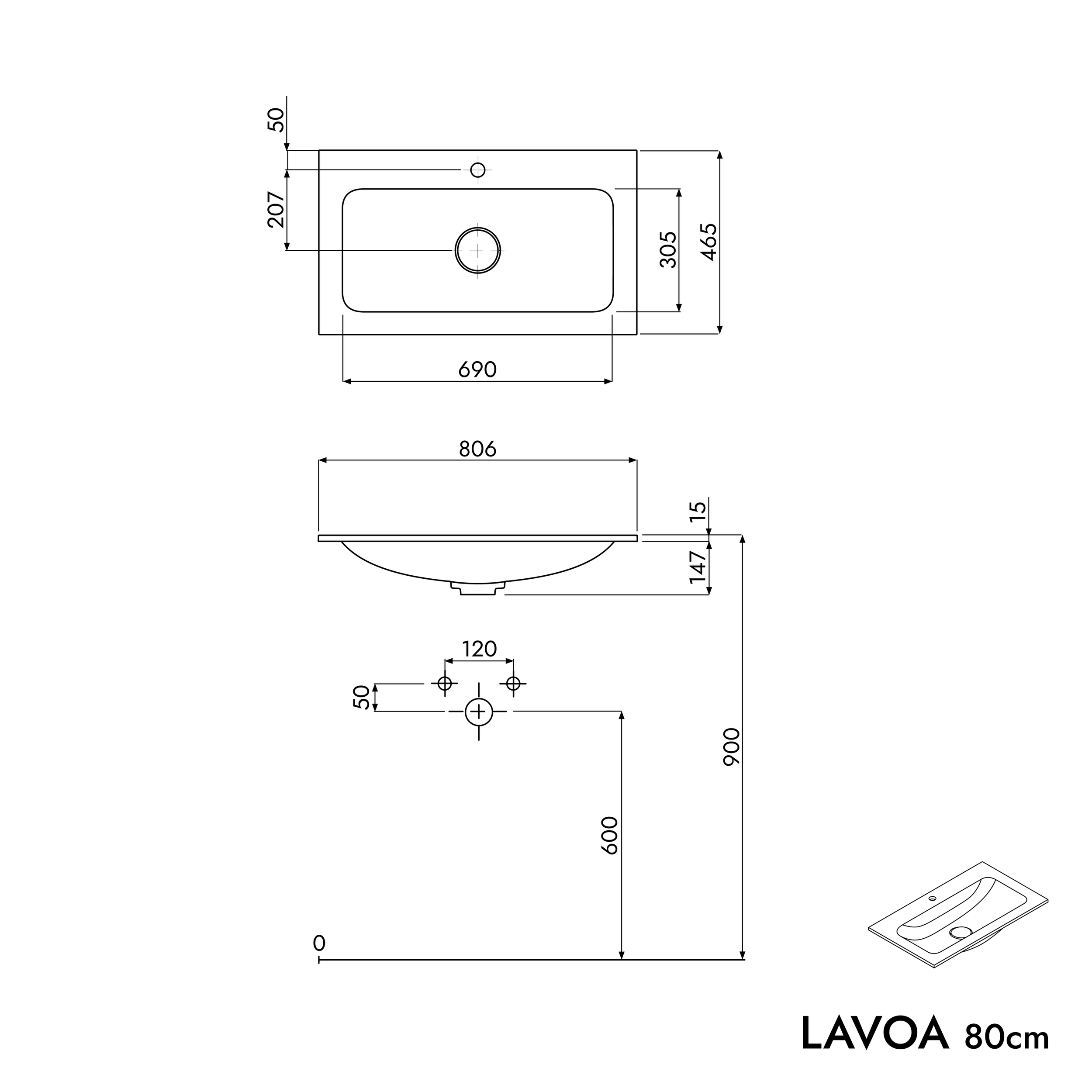 Koupelnová skříňka LAVOA 80 cm s umyvadlem z minerálního odlitku CREAM 