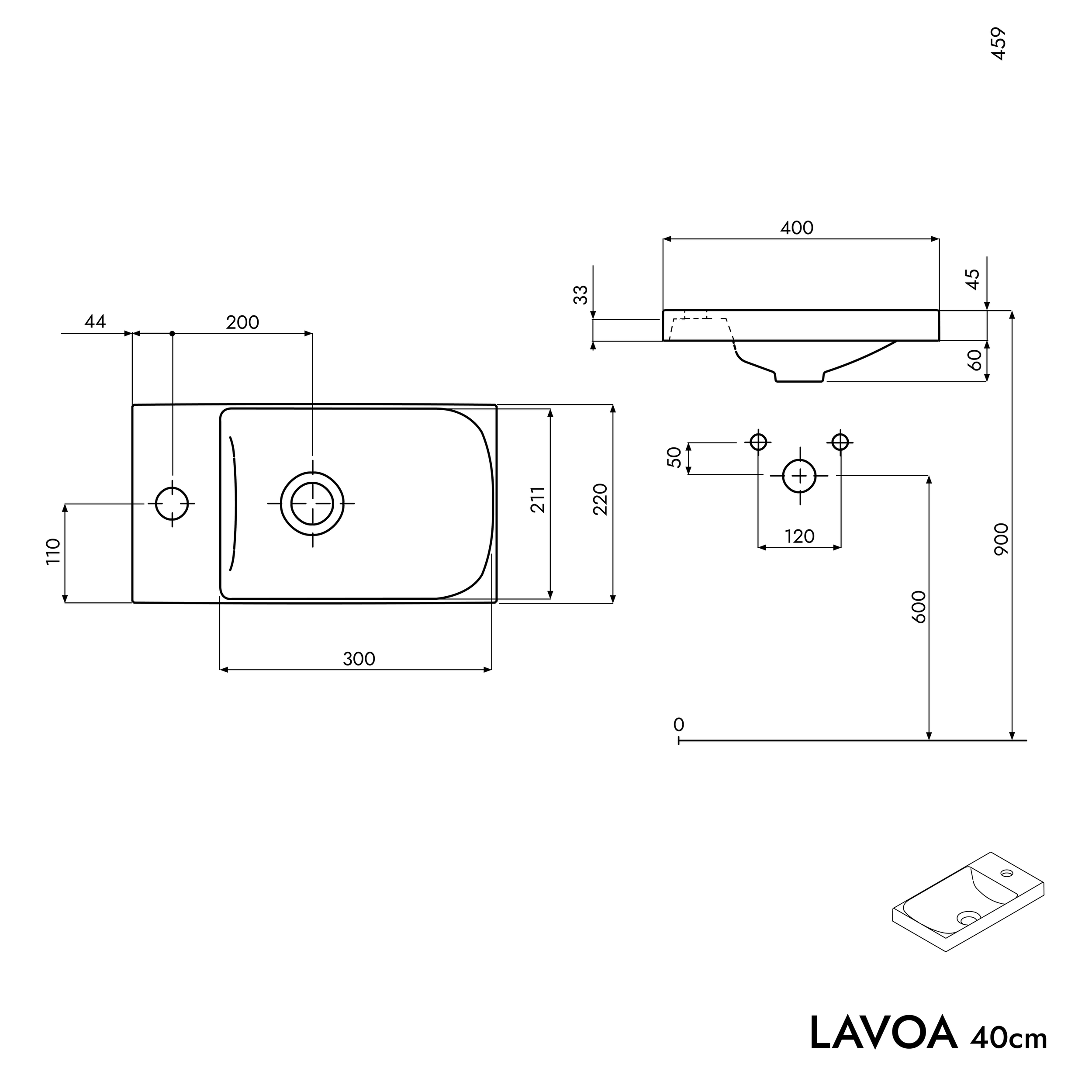 Koupelnová skříňka pod umyvadlo LAVOA 40 cm