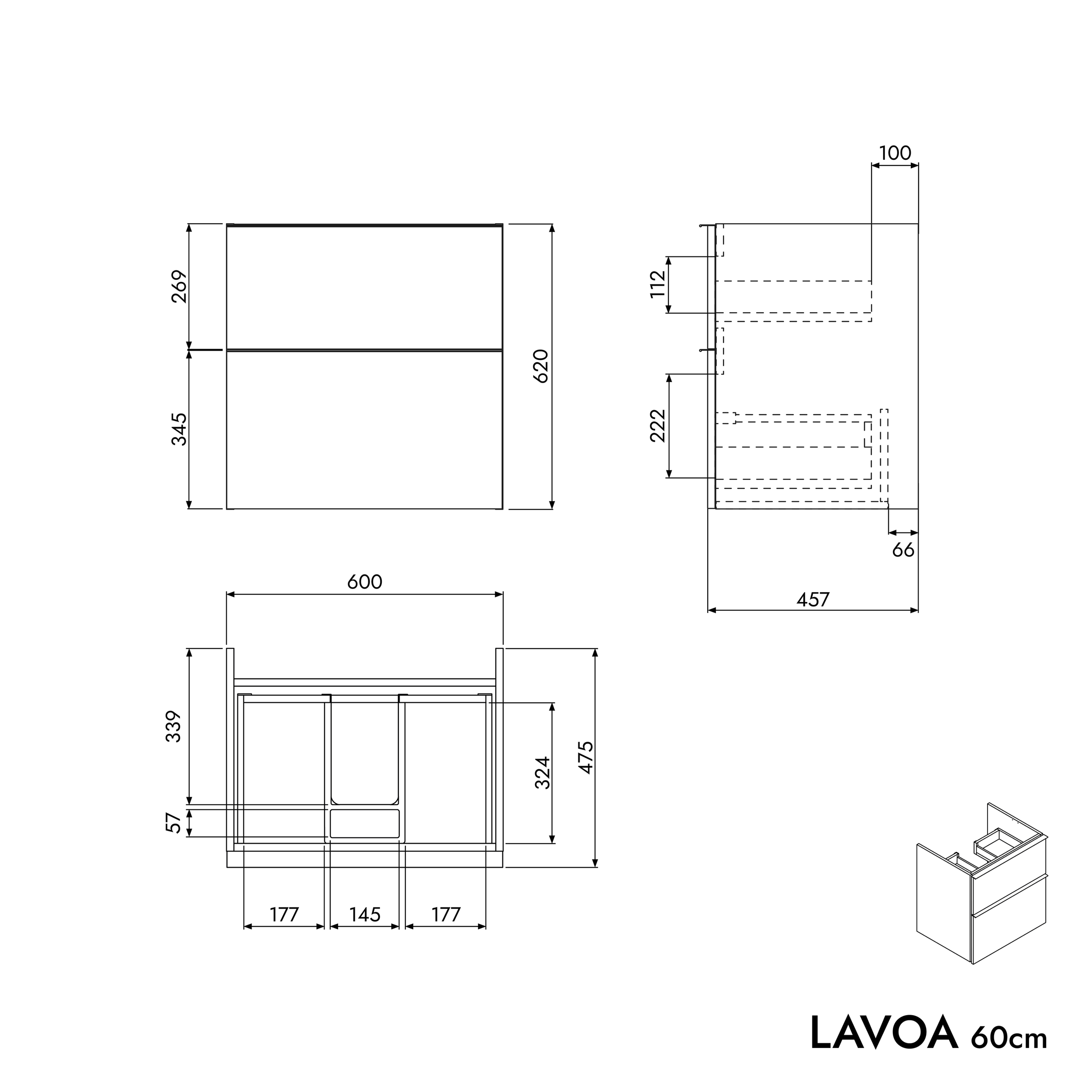 Koupelnová skříňka LAVOA 60 cm s umyvadlem z minerálního odlitku CREAM