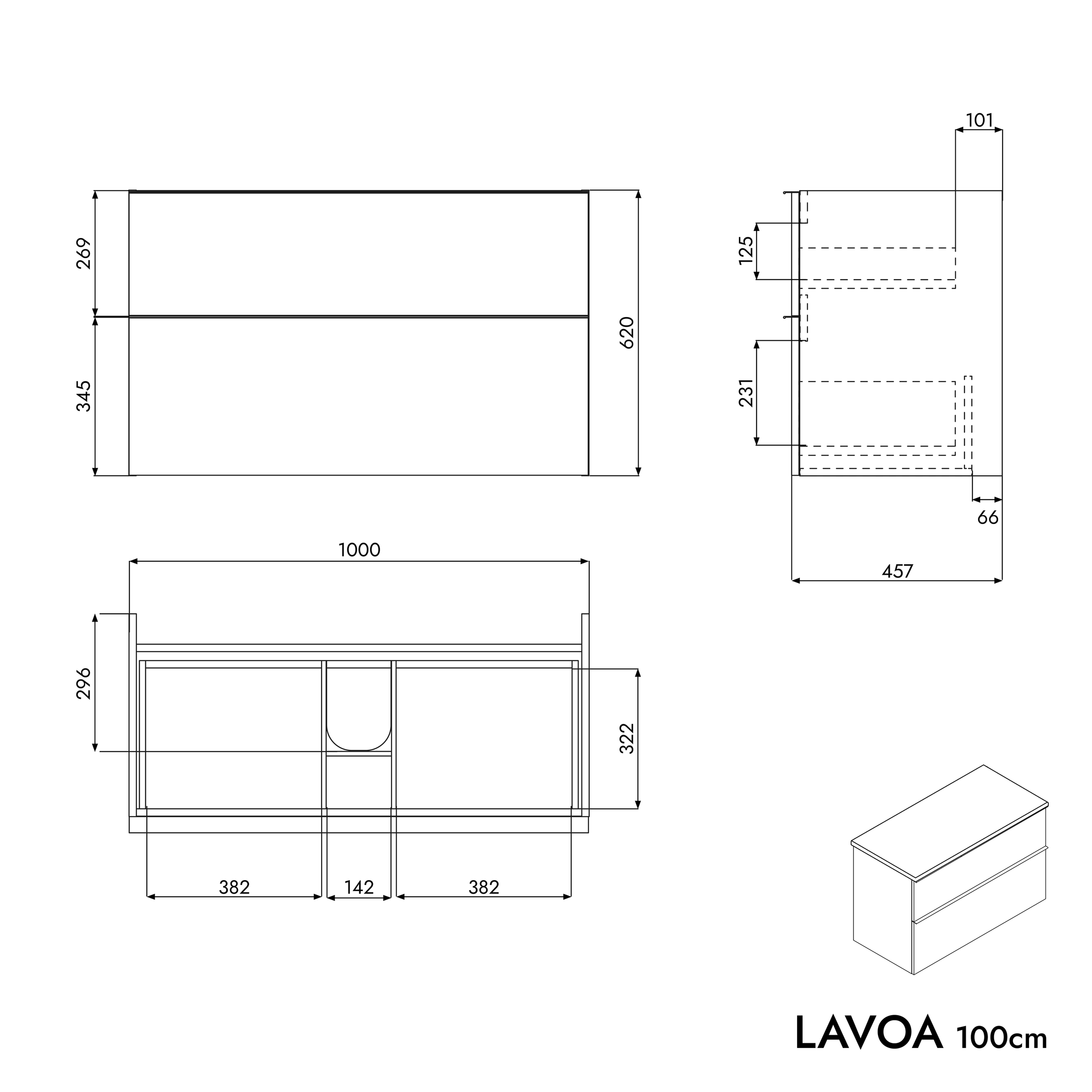 Koupelnová skříňka pod umyvadlo LAVOA 100 cm 