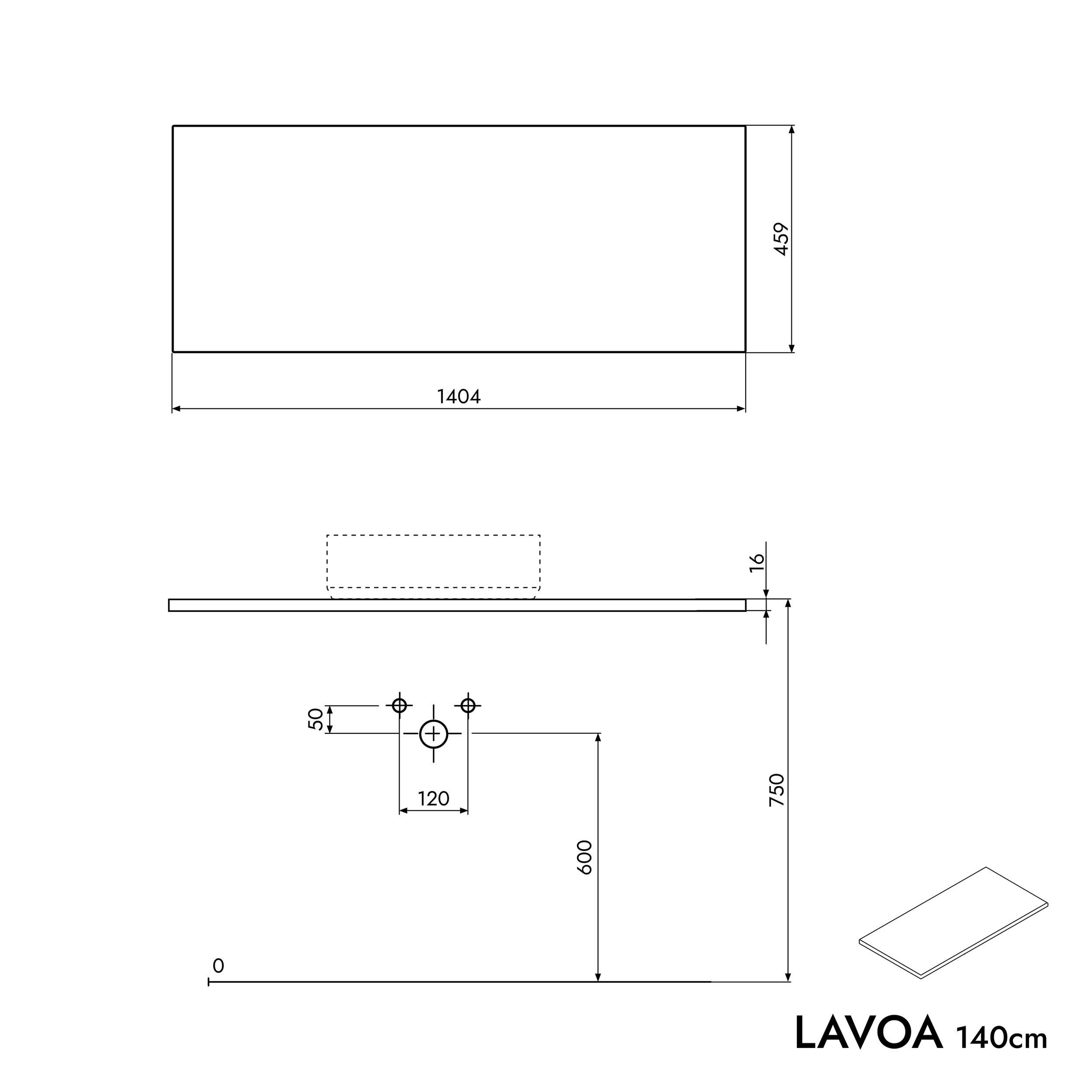 Koupelnová skříňka pod umyvadlo na desku LAVOA 140 cm - možnost volby barvy