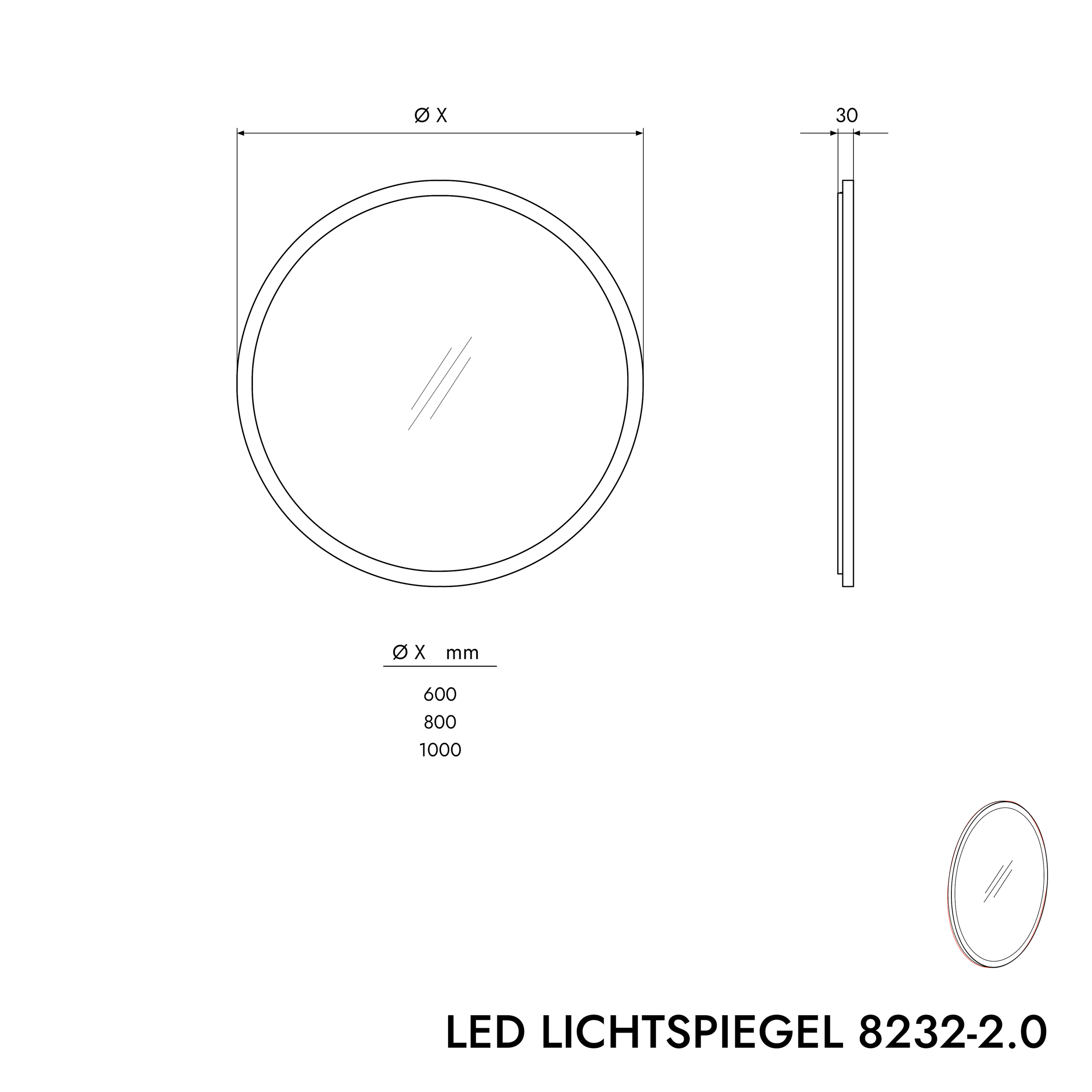 LED světelné zrcadlo 8232-2.0 Kulaté