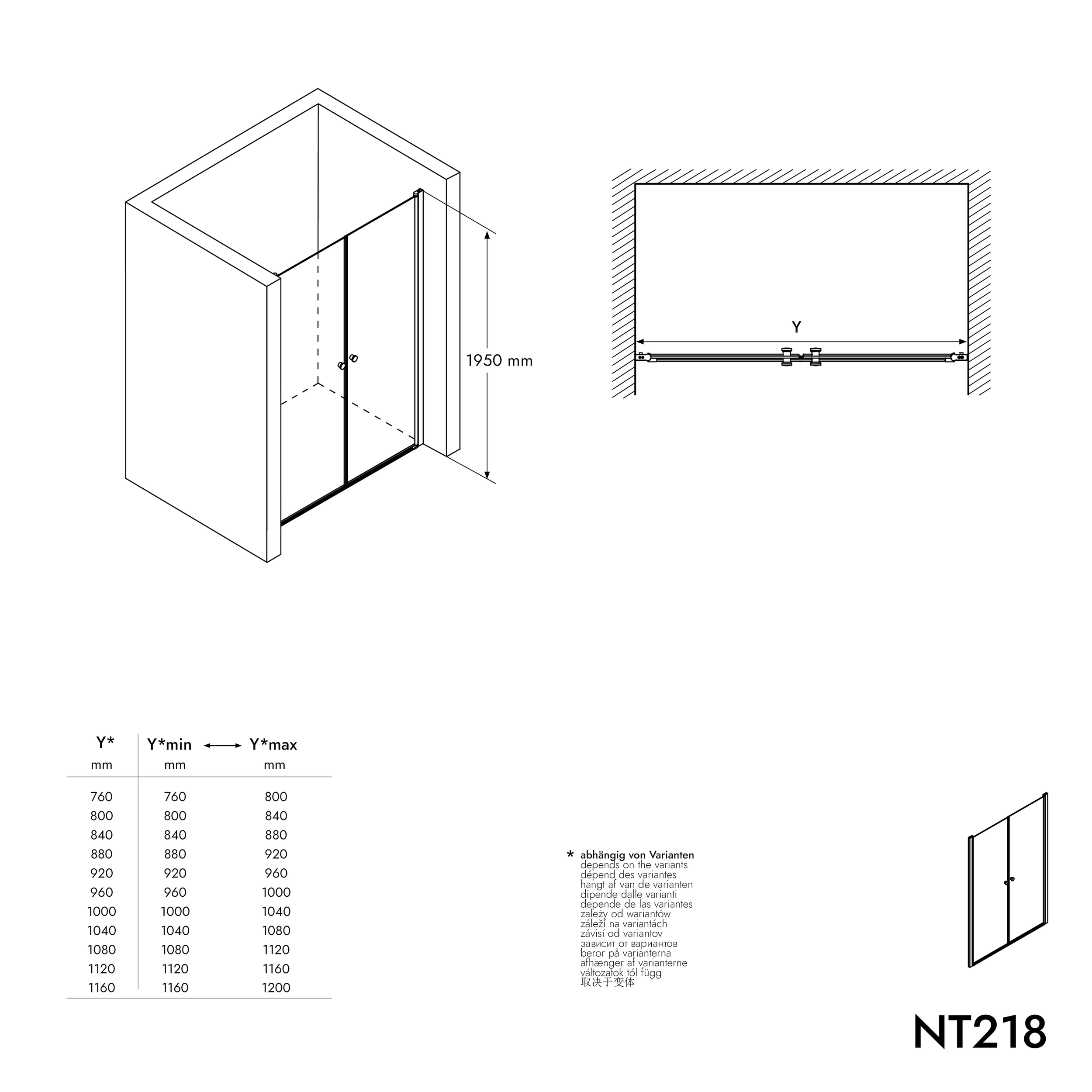 Sprchové dveře NT218 - dvojité křídlové - 6mm sklo - Nano ochrana - různé barvy a šířky