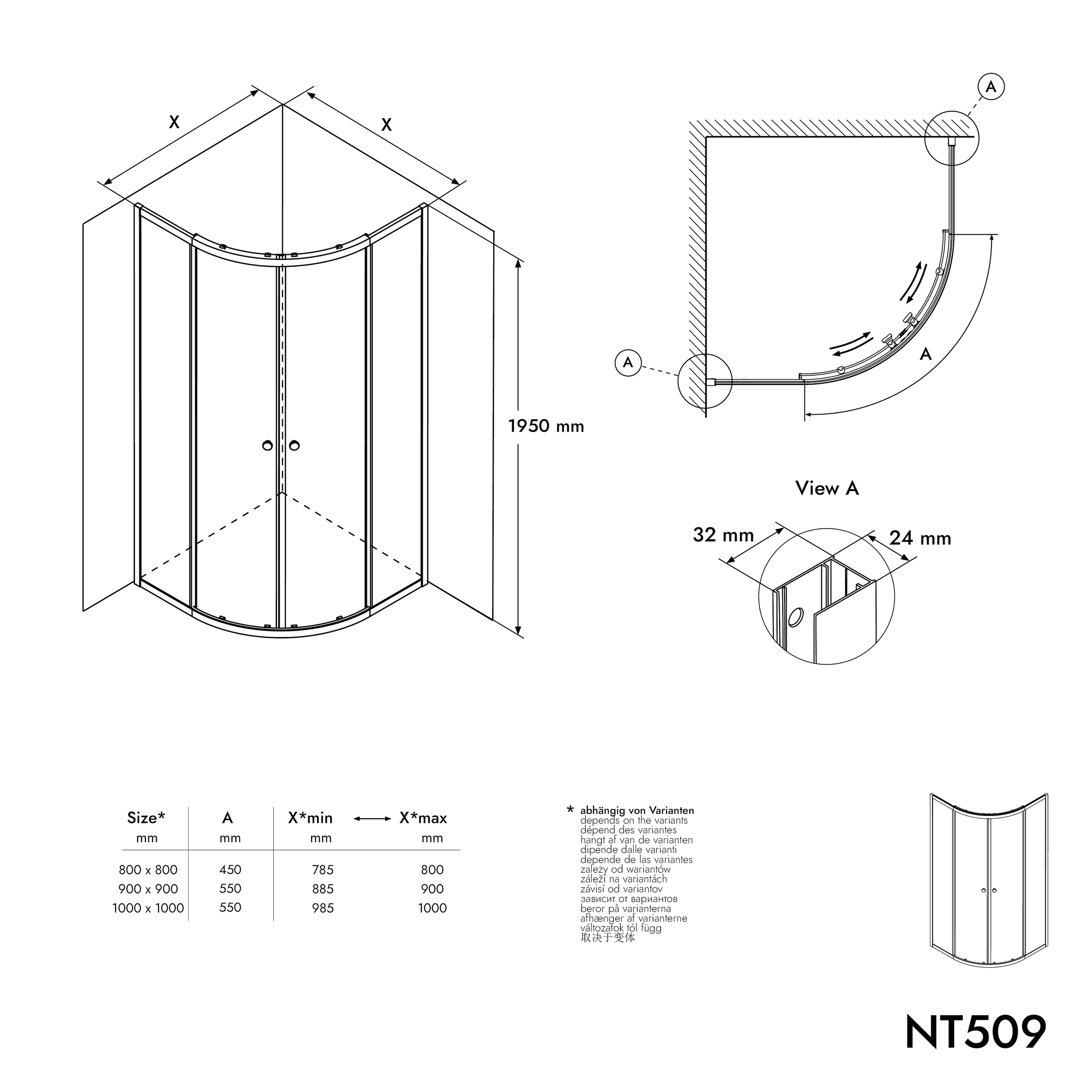 Kulatý sprchový kout NT509 s posuvnými dveřmi