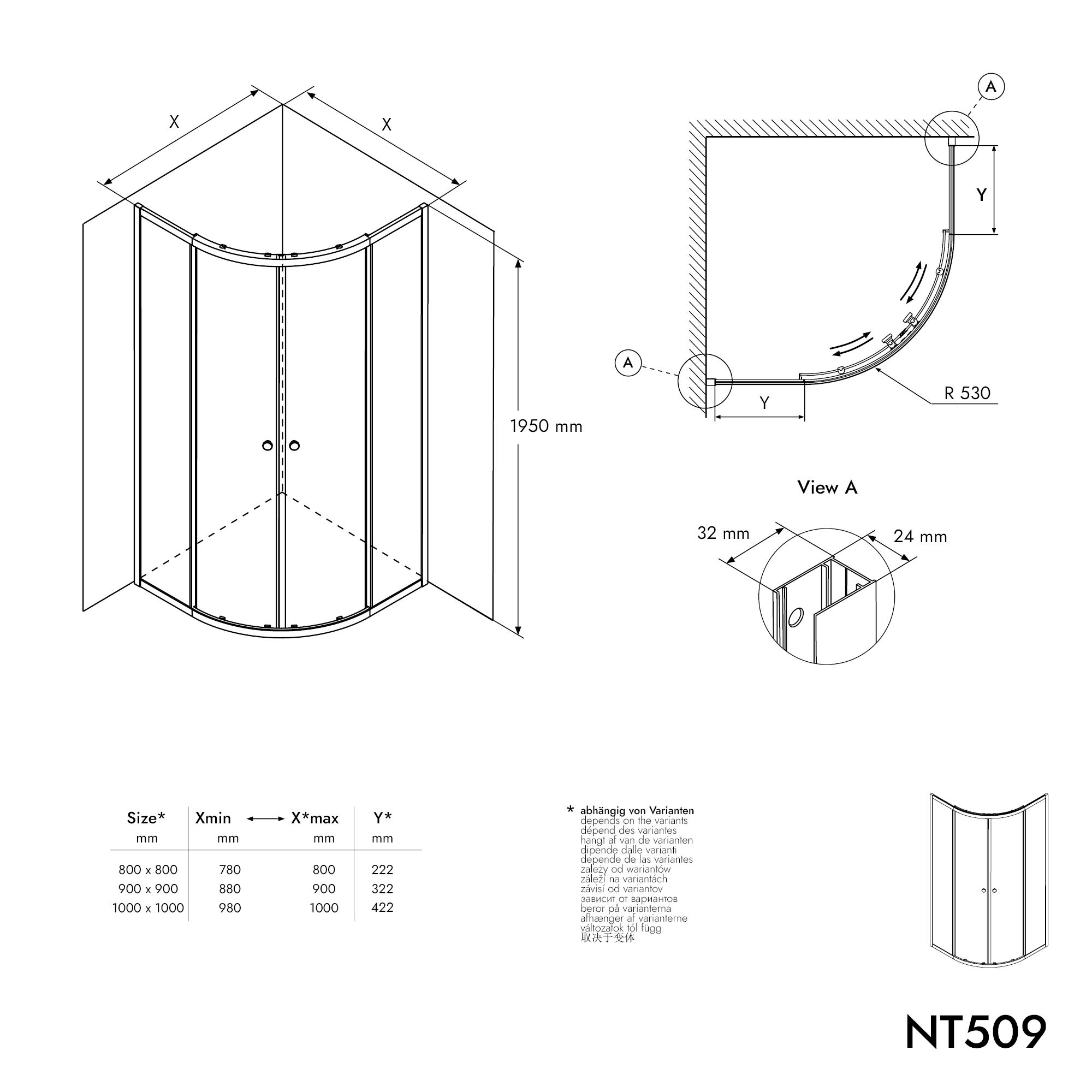 Kulatý sprchový kout NT509 s posuvnými dveřmi