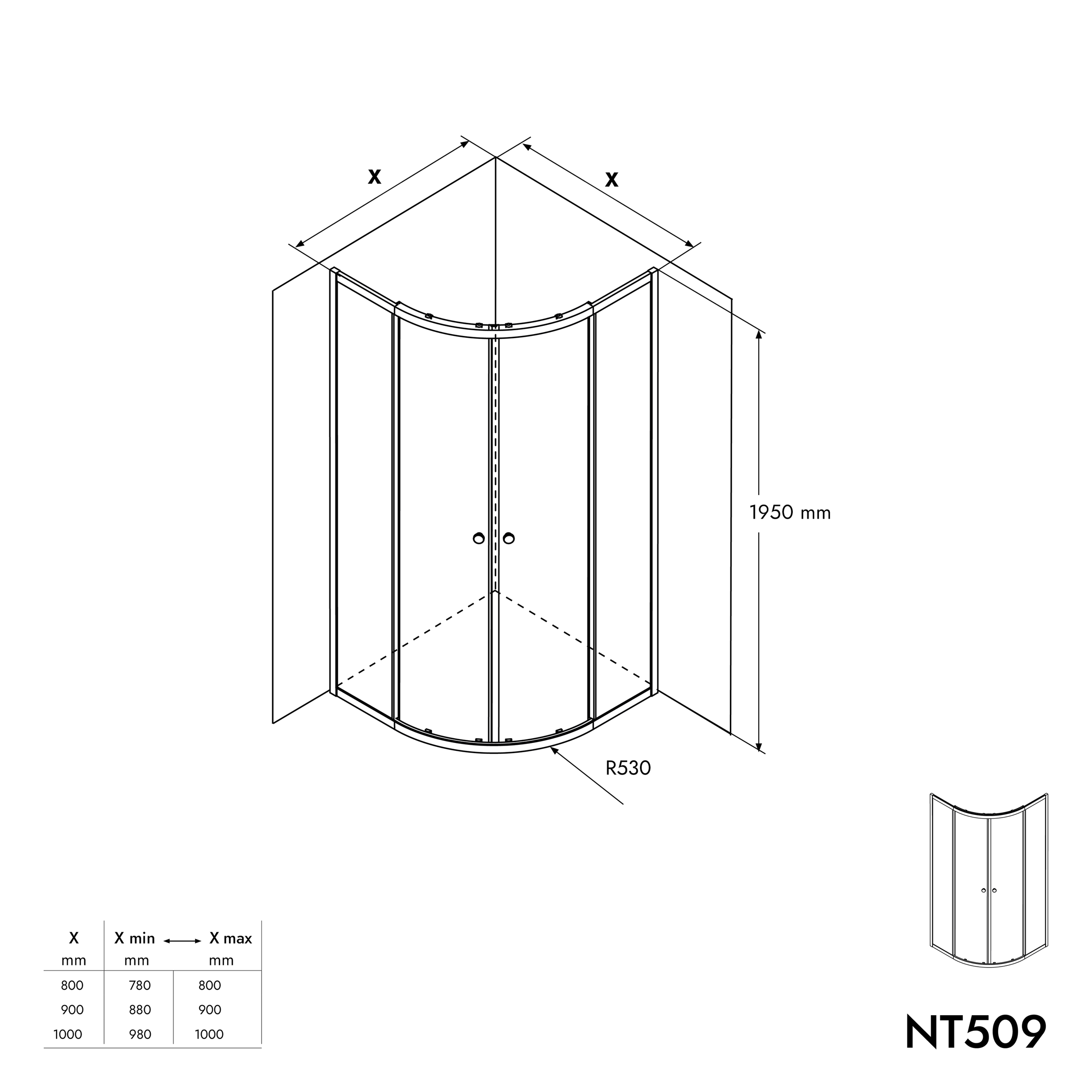 Čtvrtkruhový sprchový kout s posuvnými dveřmi NT509 - 6 mm nano čiré sklo