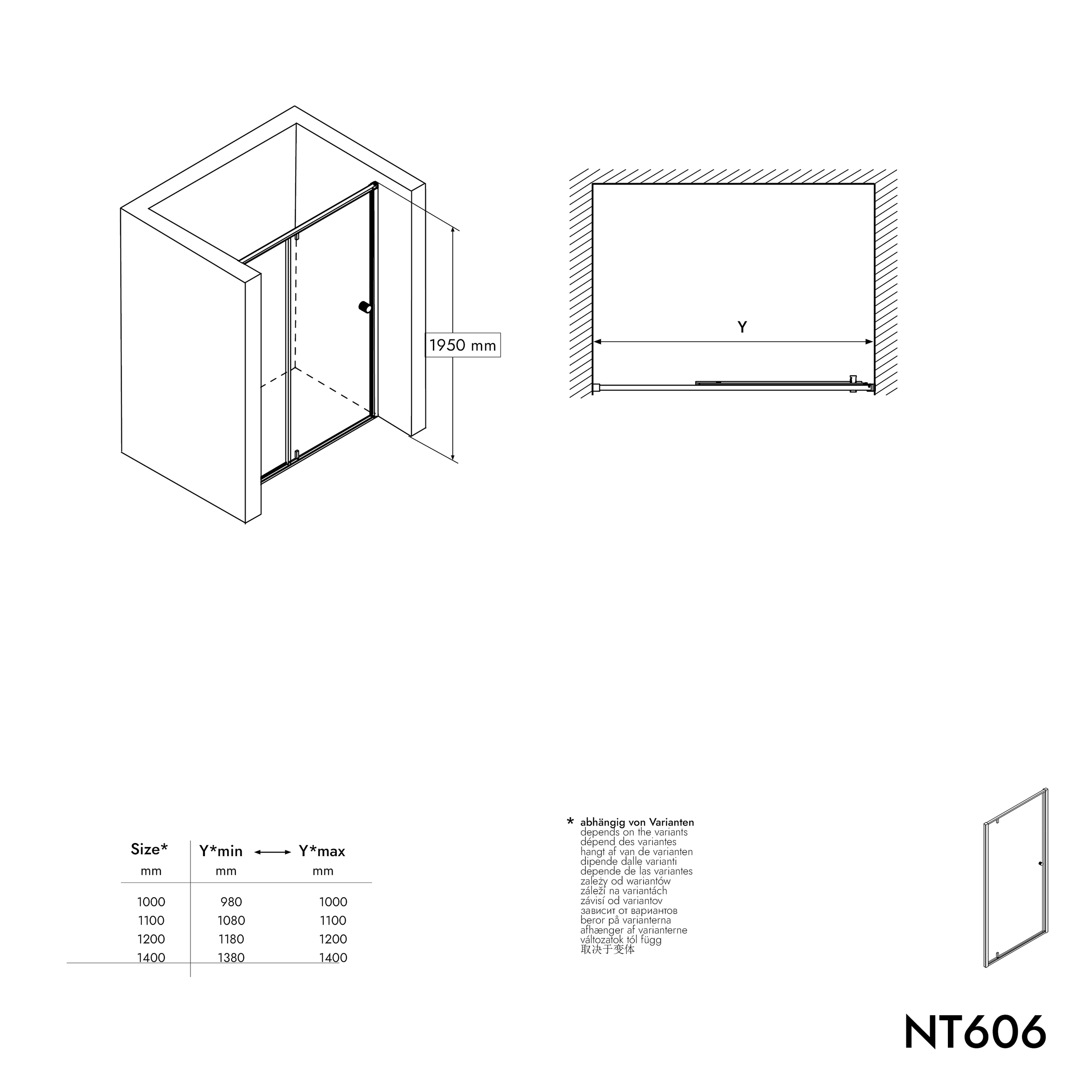 Sprchové dveře NT606 FLEX - 6mm sklo - Nano ochrana - pevný panel - různé barvy a šířky