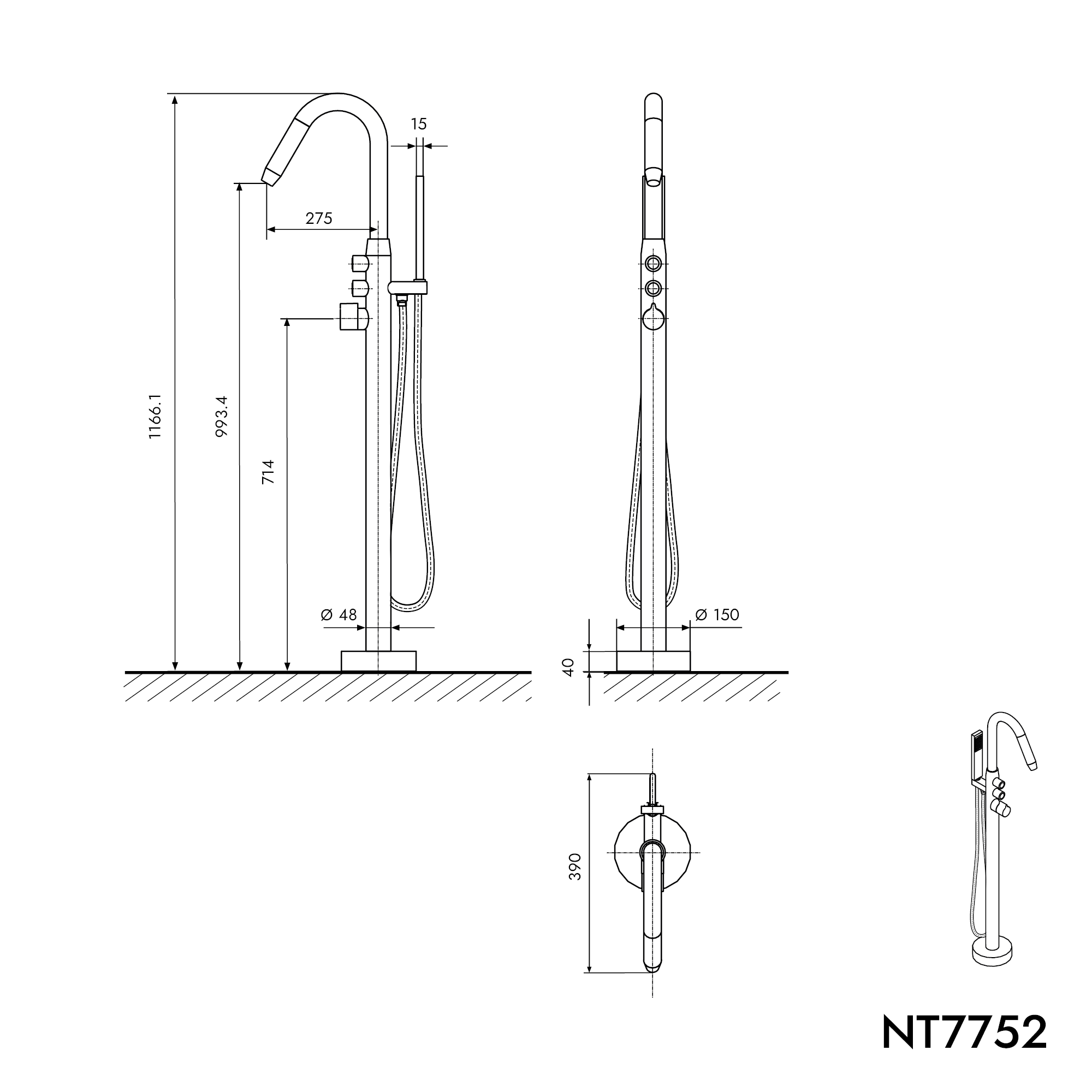 Volně stojící vanová baterie NT7752 - možnost volby barvy